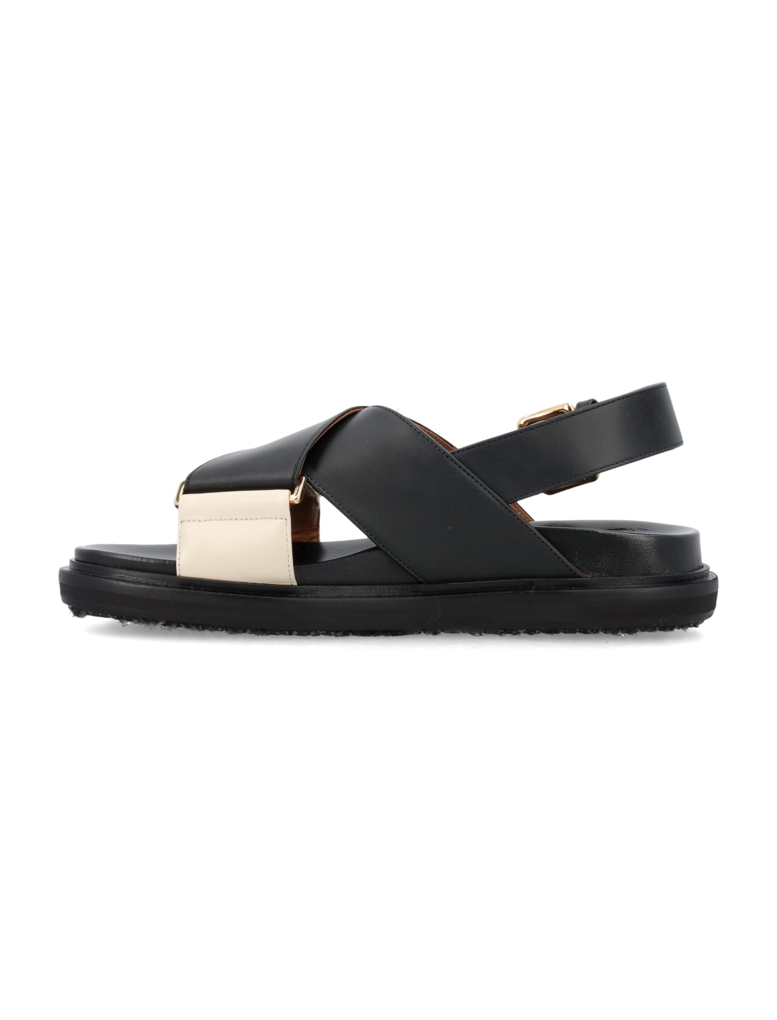 Cross-strap Side Buckled Flat Sandals In Black