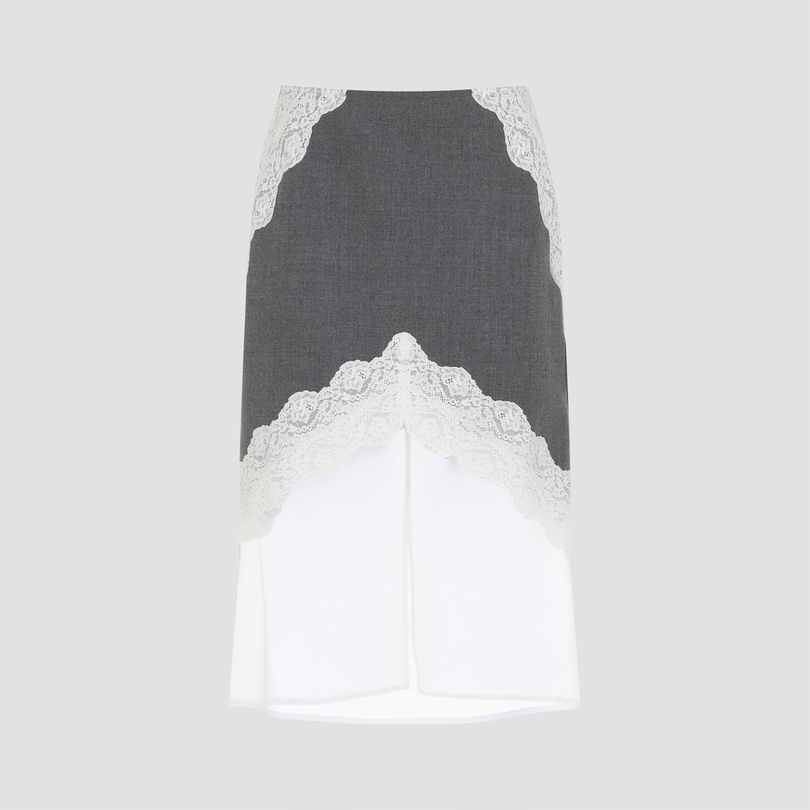 Jil Sander High Waist Gray Wool Skirt With Organza Hem In Gray