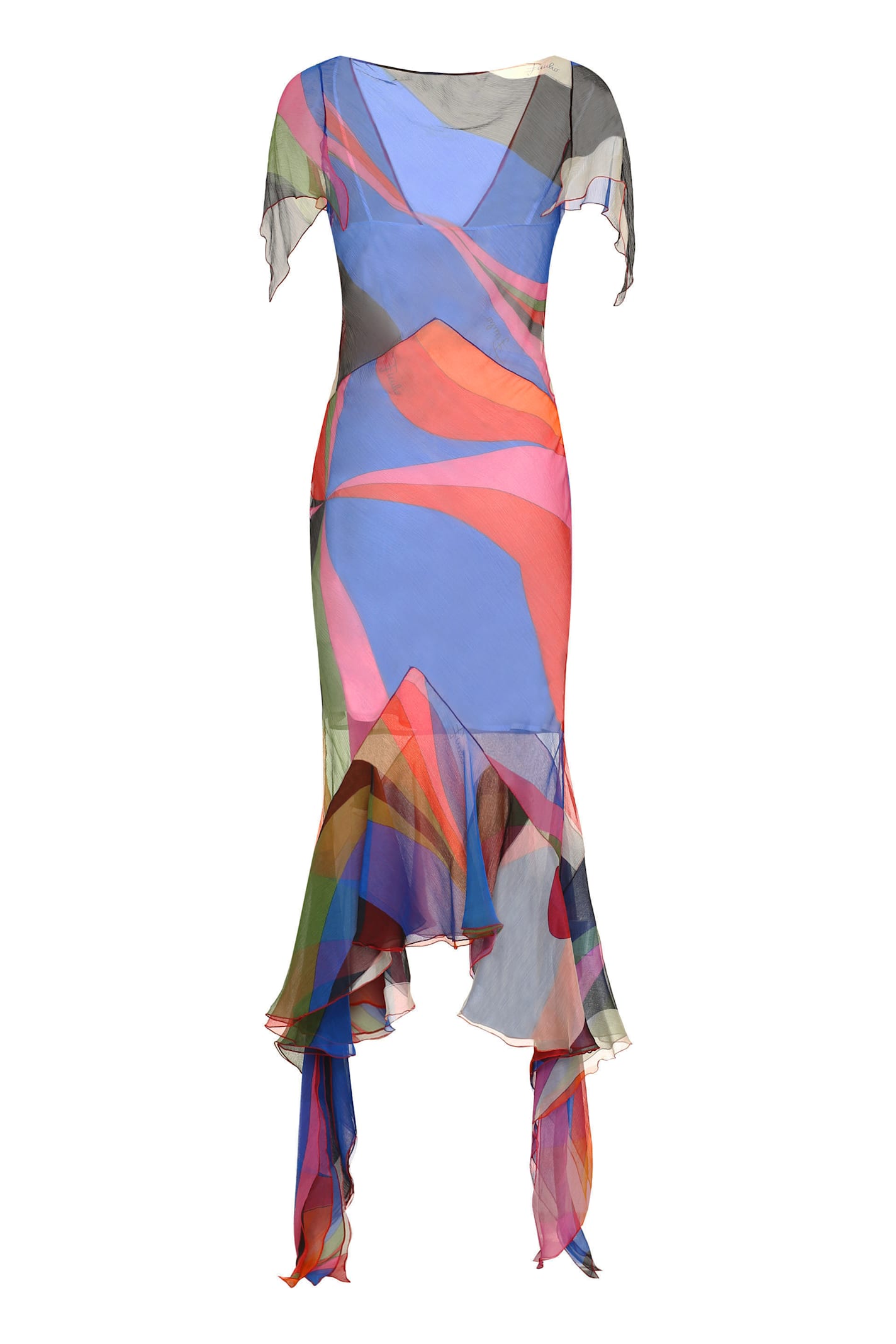 Pucci Asymmetric Printed Silk-crepon Midi Dress In Multicolor