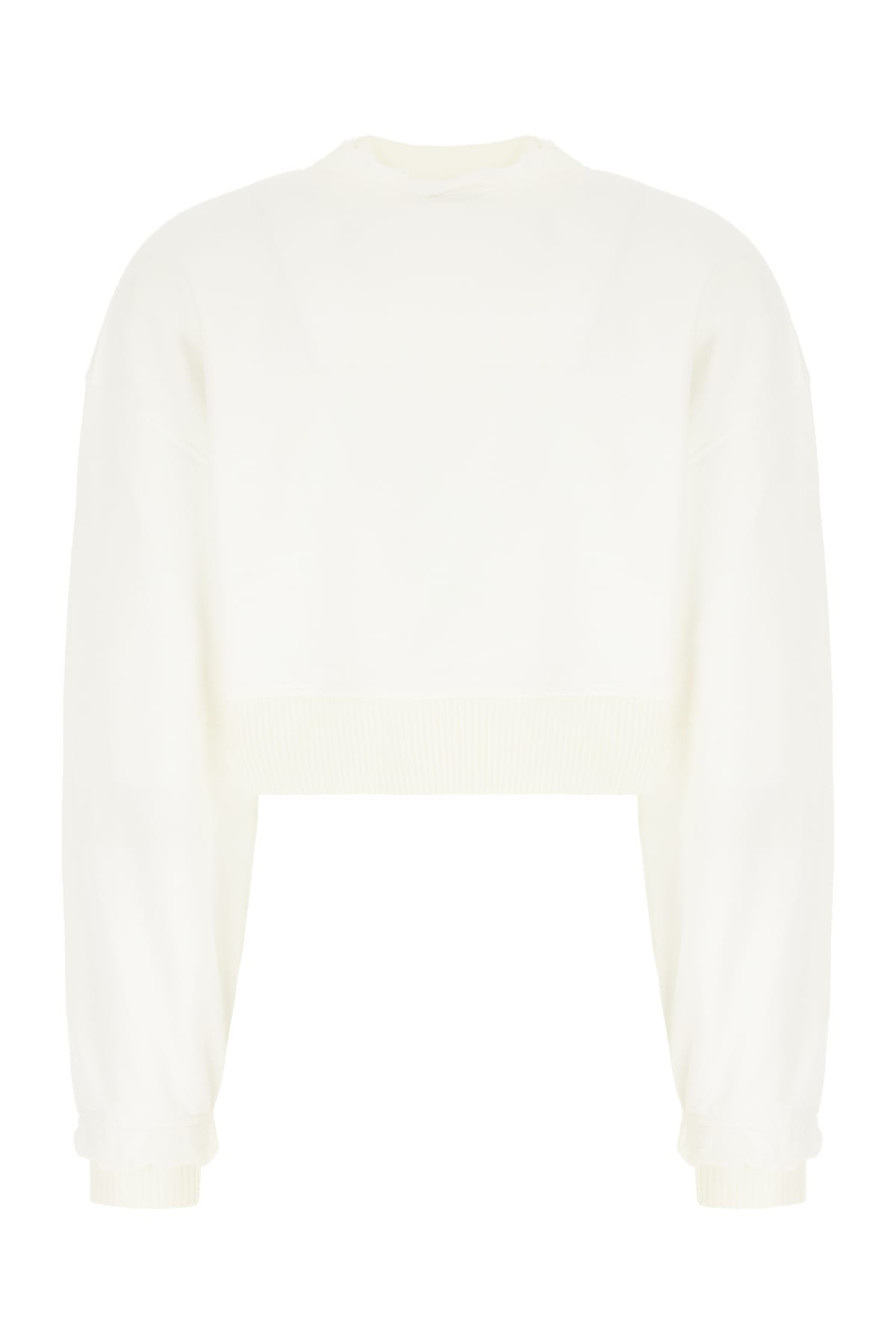 Alexander Mcqueen Cropped Cotton Knit With Ribbed Cuffs In Optical White