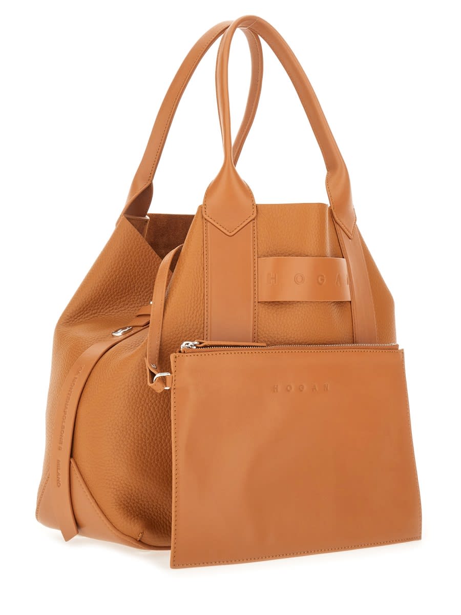 Hogan Script Shopping Bag In Neutral