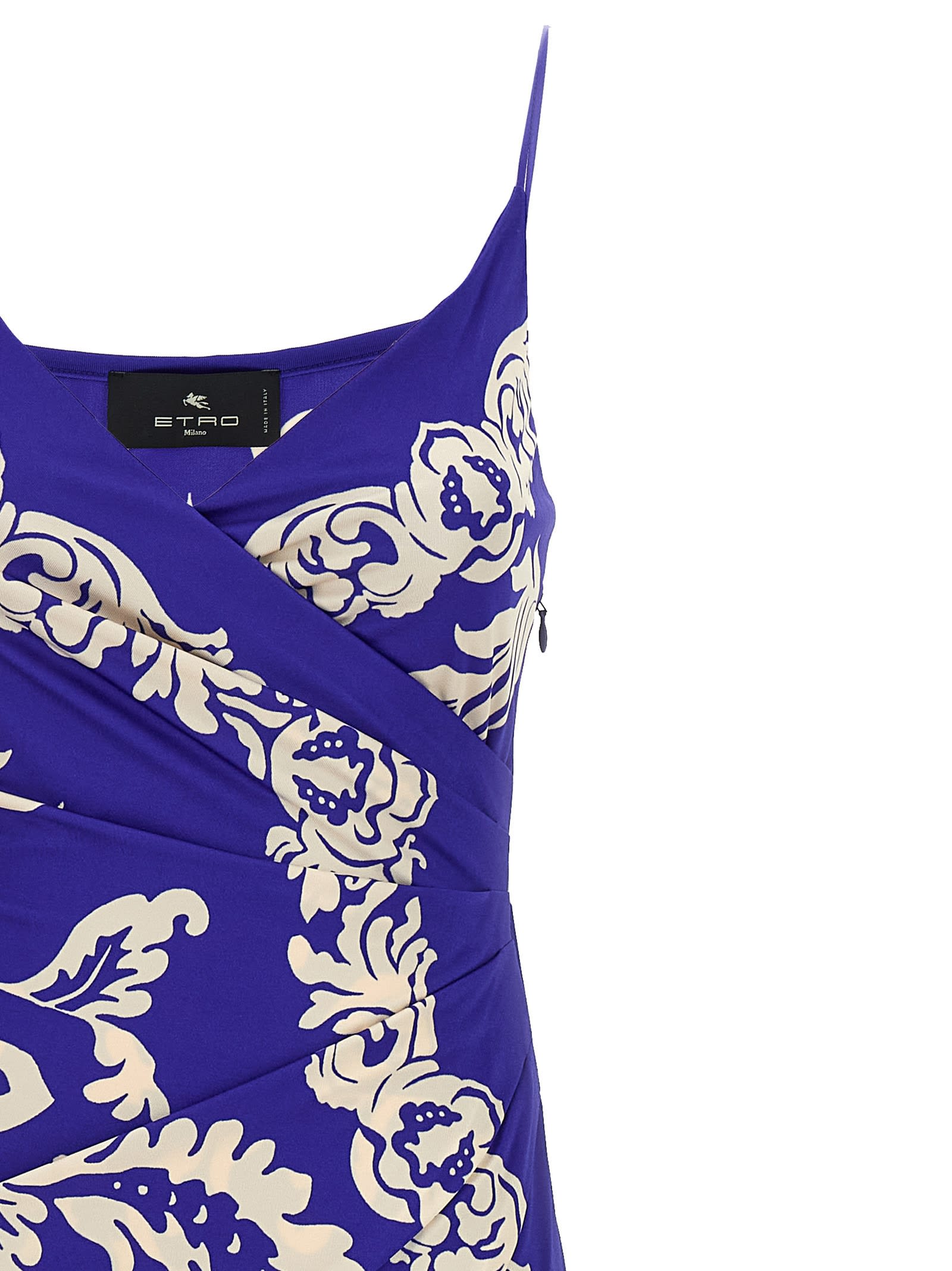 Etro Blue Long Dress With Spaghetti Straps And All-over Print In Multi