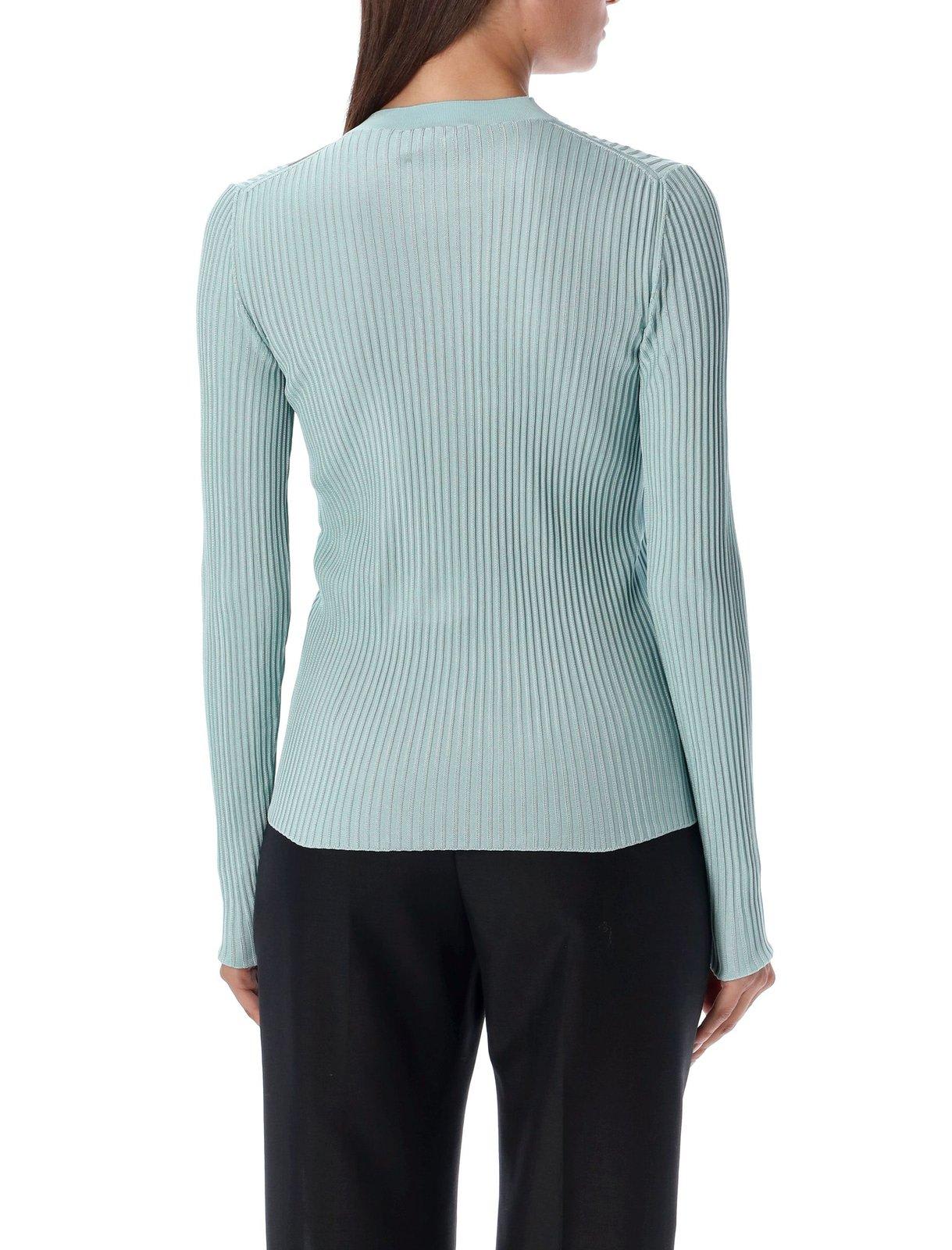 Shop Fendi Color Blocked Knitted Top In Azure
