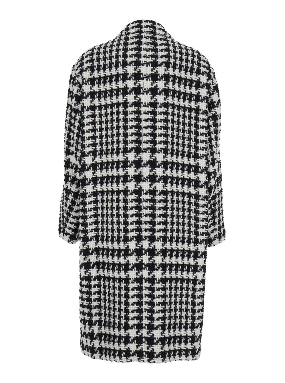 Shop Dolce & Gabbana Black And White Coat With All-over Check Motiv In Wool Blend Woman