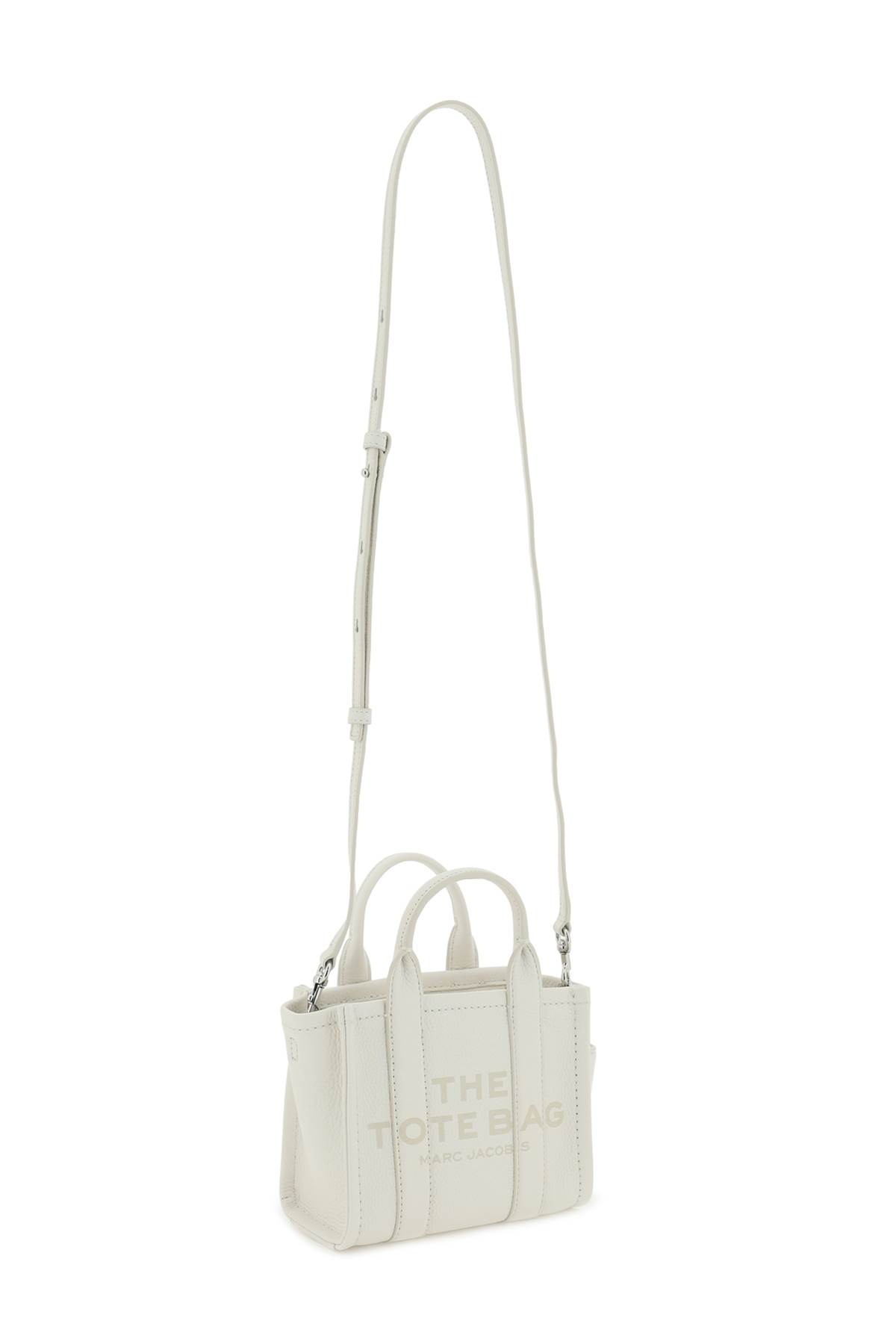 Shop Marc Jacobs The Leather Micro Tote Bag In Cotton/silver