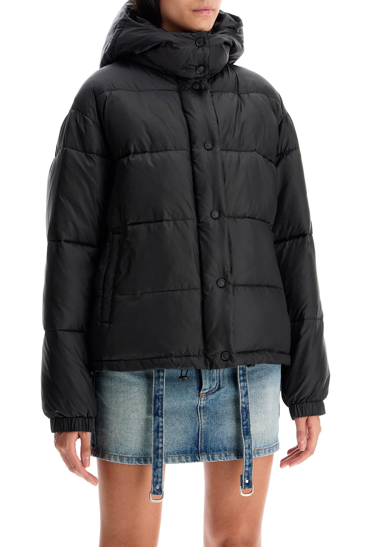 Shop Pinko Down Jacket With Logo Patch In Nero Limousine (white)