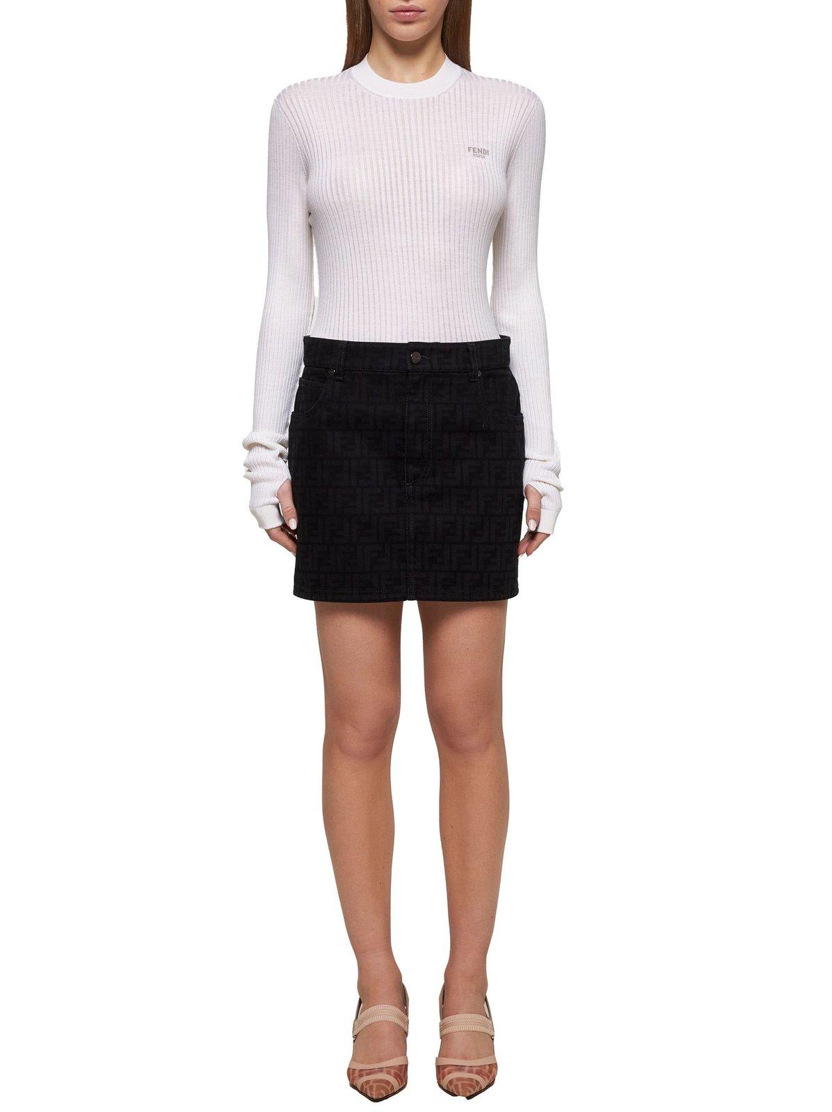 Fendi Slim Fit Ribbed Sweater Knitwear White In Off White