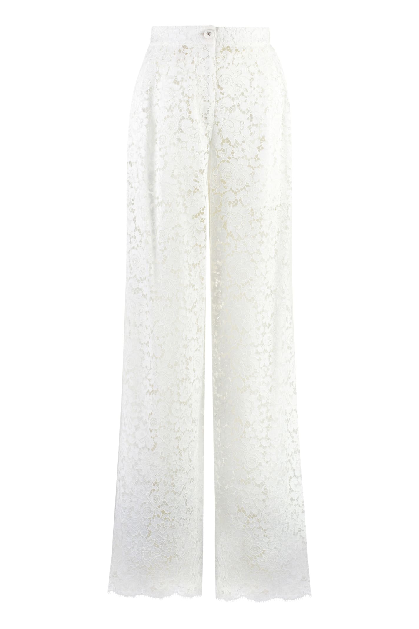 Shop Dolce & Gabbana Lace Trousers In White