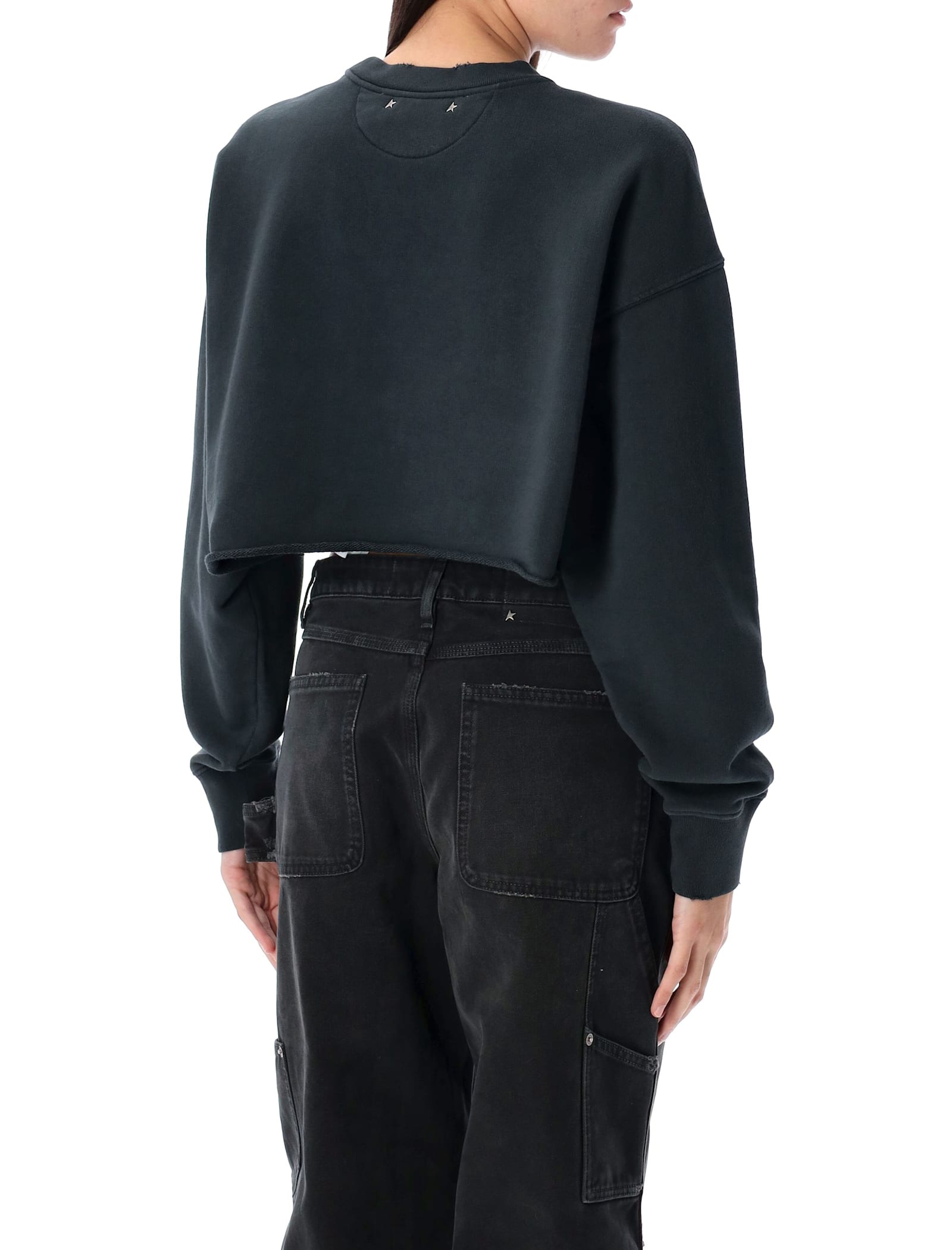 Golden Goose Golden Cropped Crewneck Sweatshirt In Black