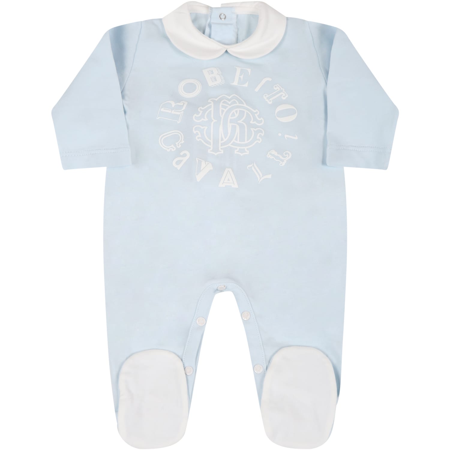 Roberto Cavalli Light Blue Suit For Baby Boy With Logo