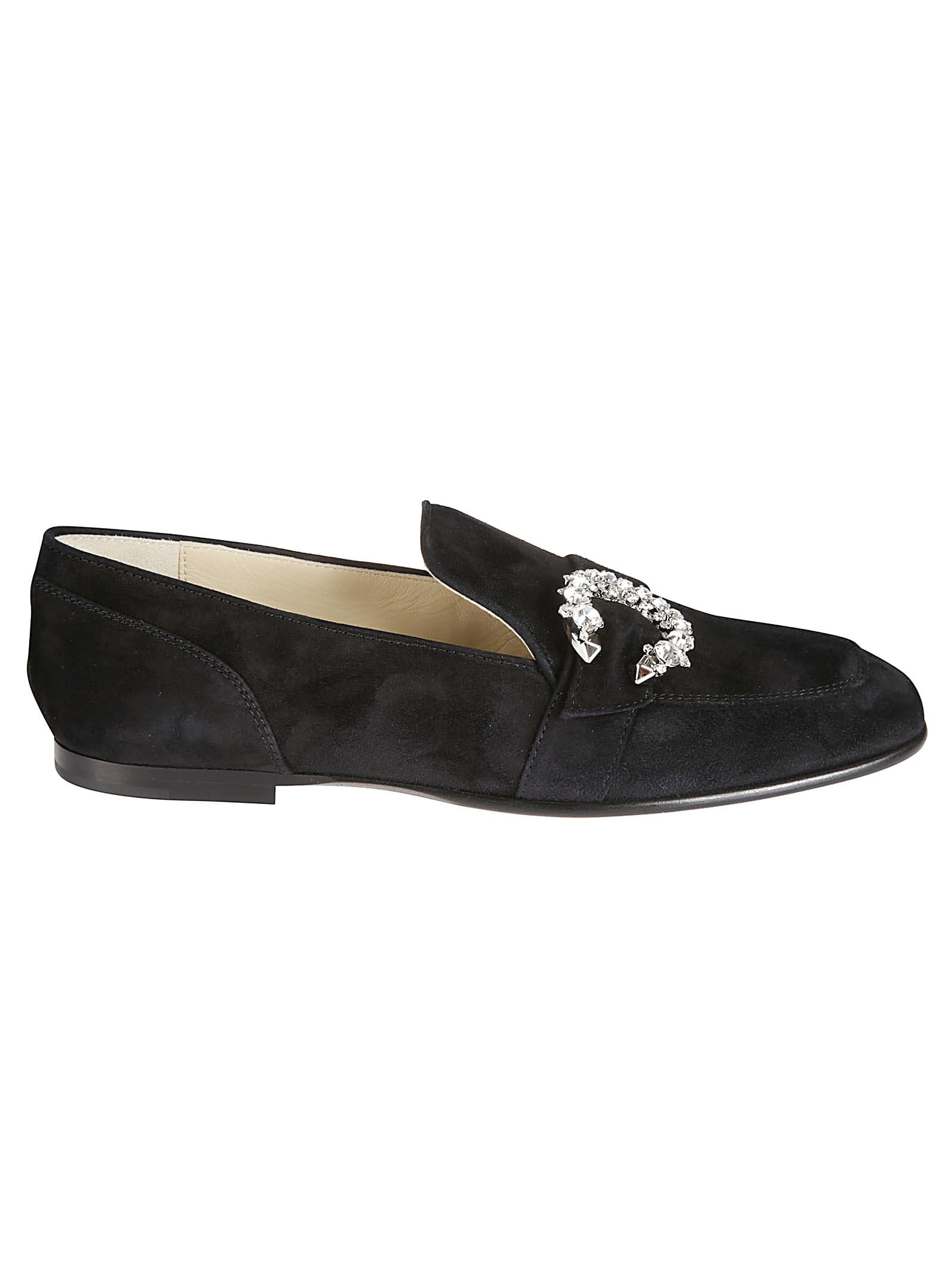 Jimmy Choo Mani Flat Loafers In Black/crystal | ModeSens