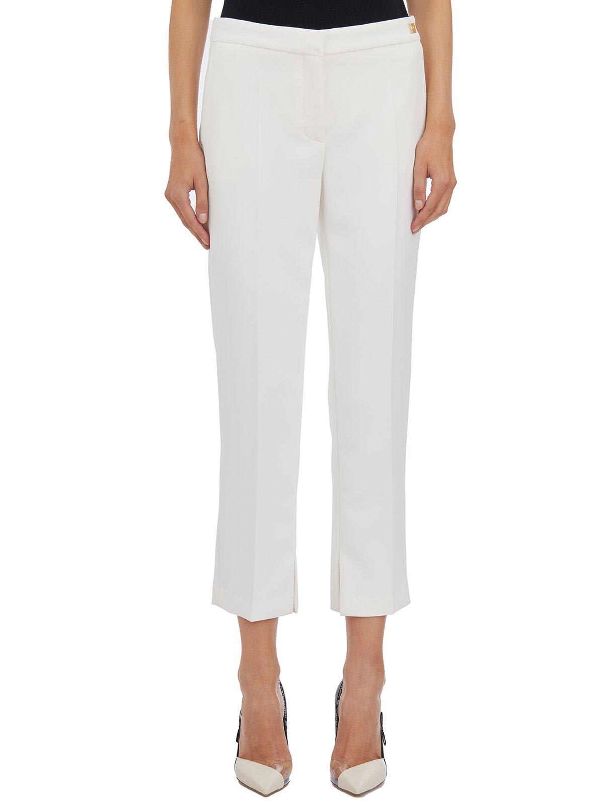 Shop Elisabetta Franchi Slits Cropped Crepe Trousers In Avorio