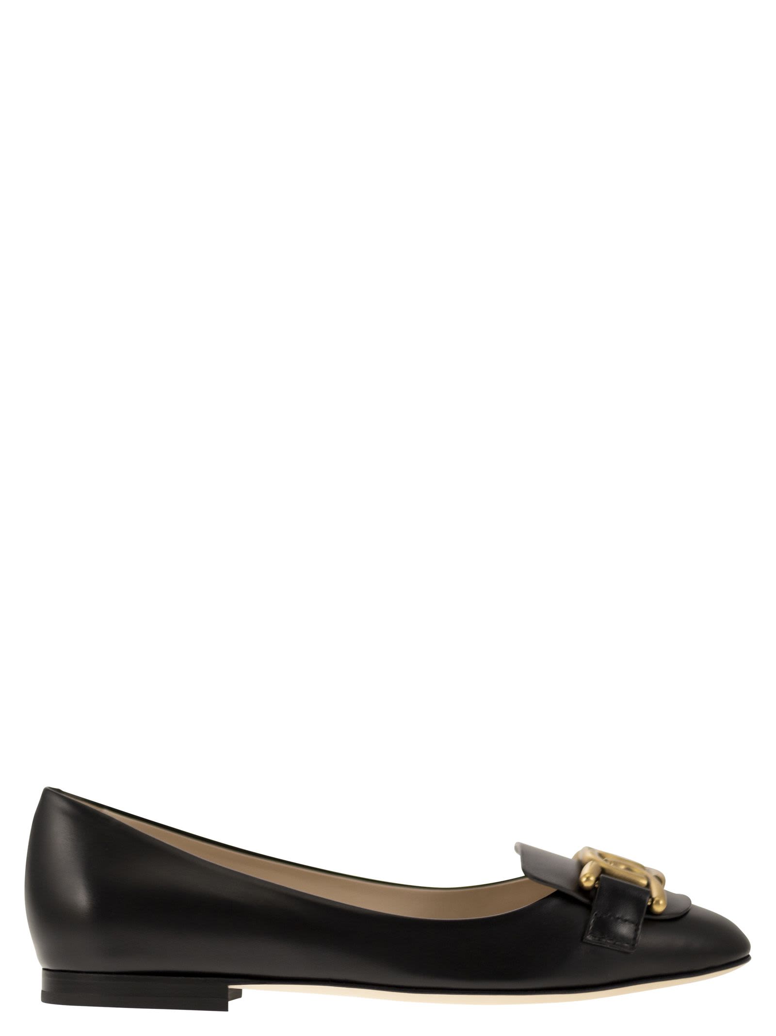 Shop Tod's Leather Ballerina With Accessory In Black