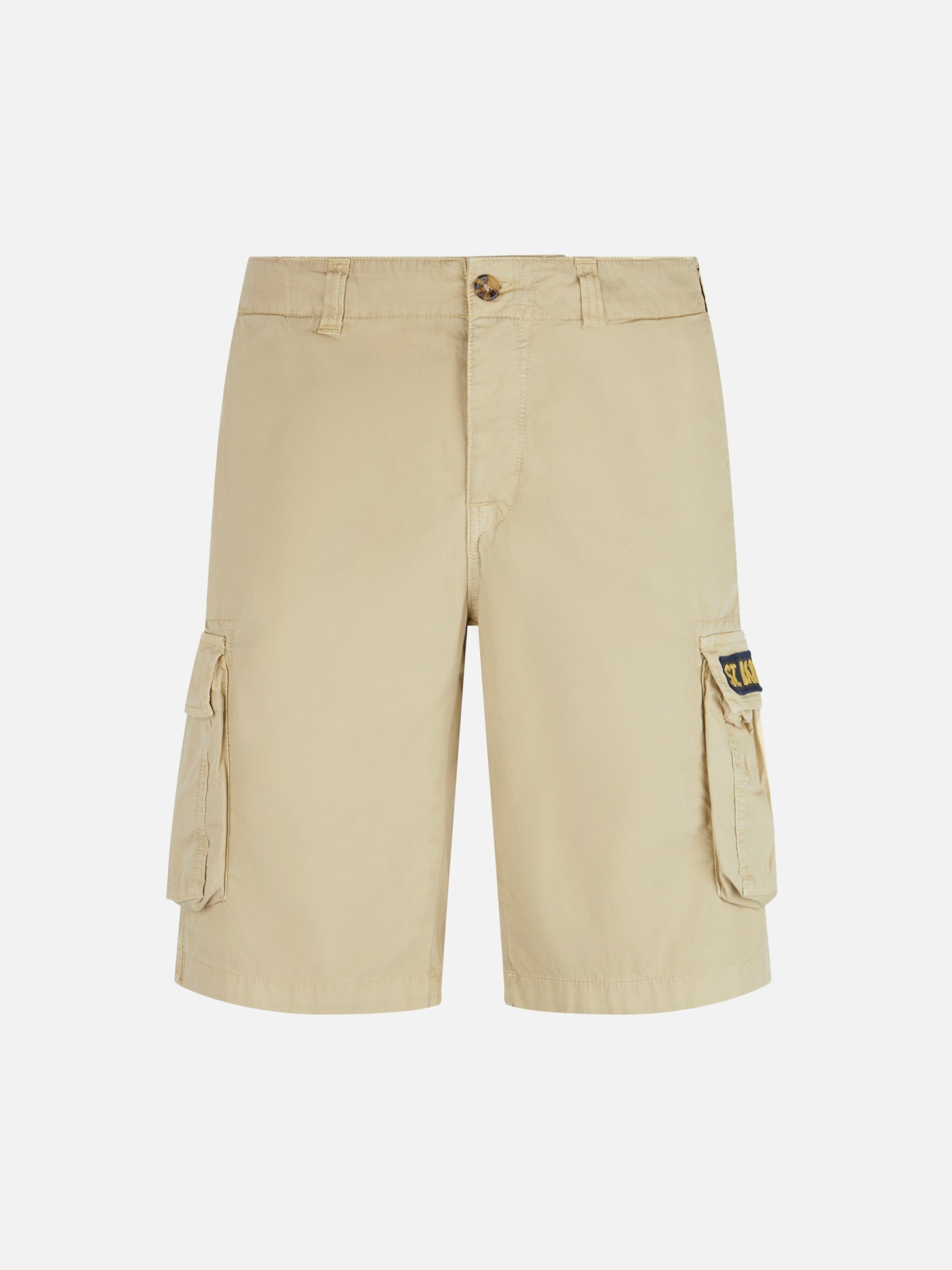 Mc2 Saint Barth Man Beige Cotton Cargo Shorts
