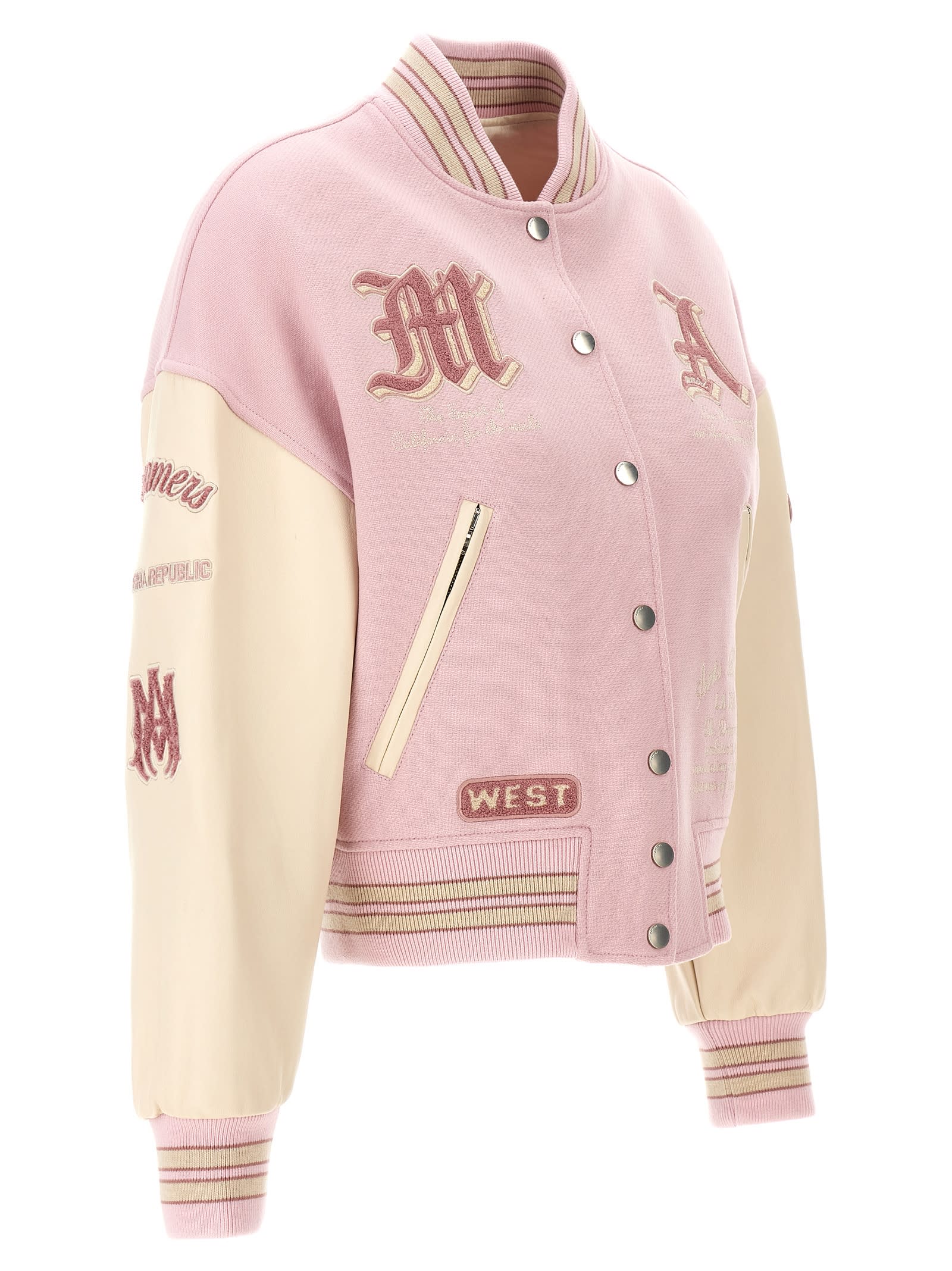 Shop Amiri Dream Team Varsity Bomber Jacket In Pink