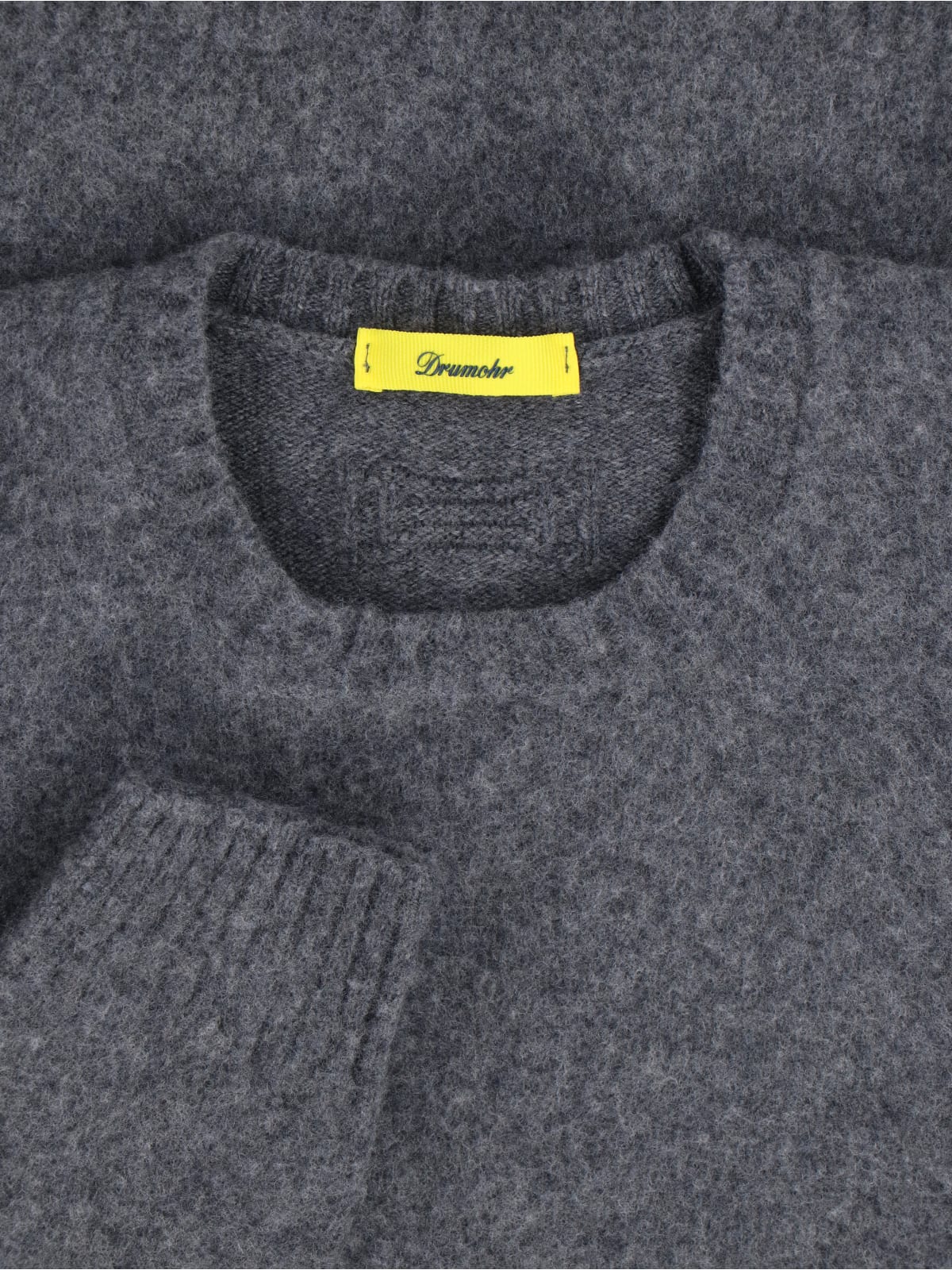 Drumohr Soft Textured Crewneck Sweater With Ribbed Cuffs In Gray