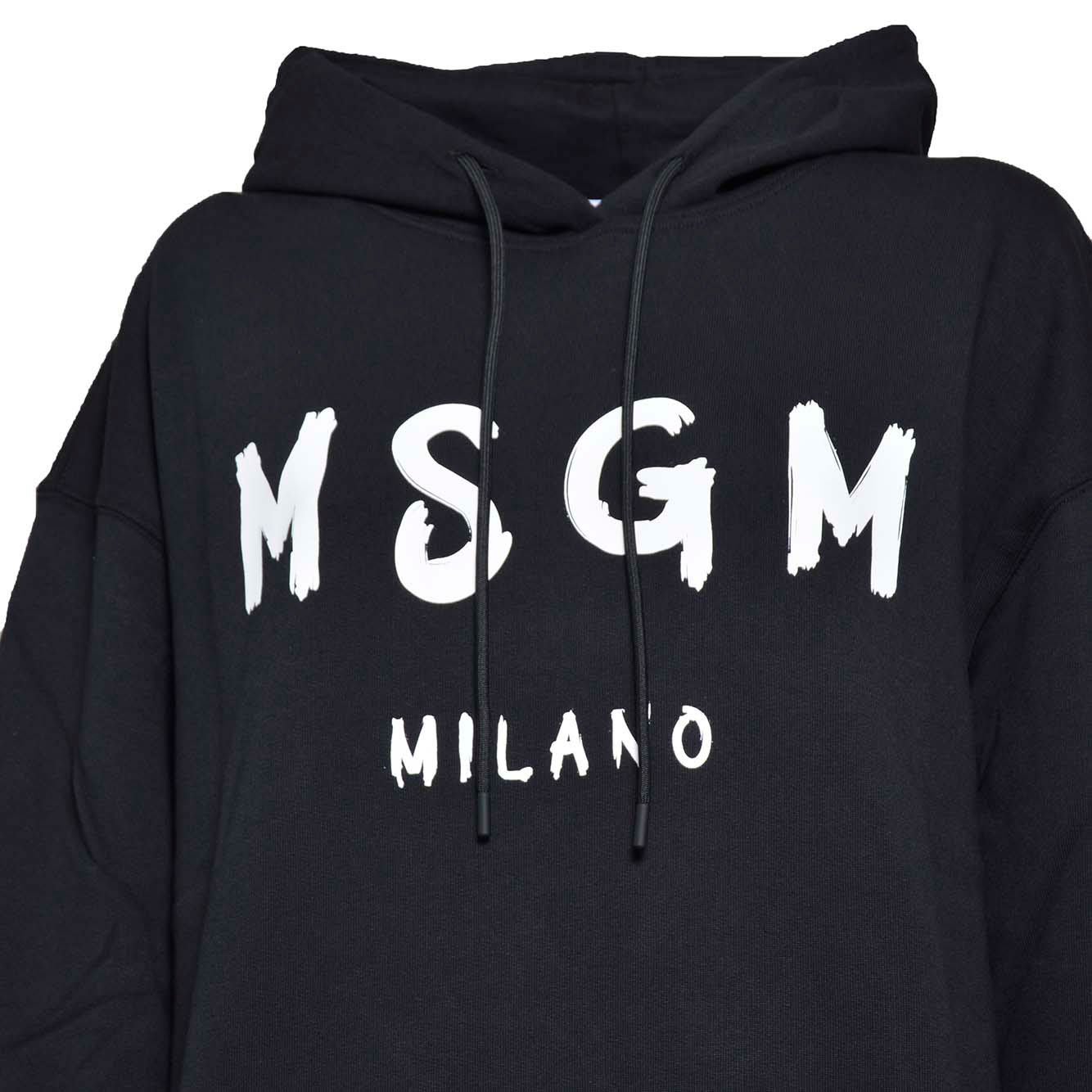 Shop Msgm Logo Printed Drawstring Hoodie In Black