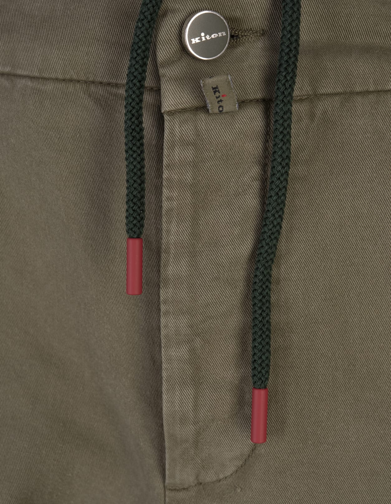 Shop Kiton Khaki Trousers With Elasticised Waistband In Green