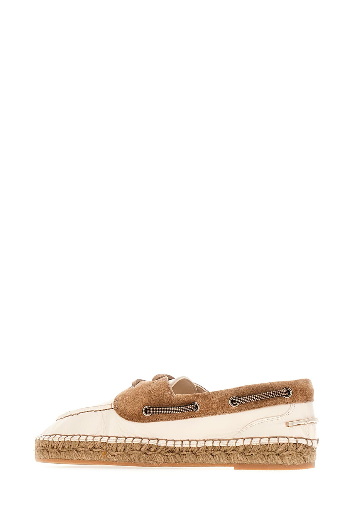 Brunello Cucinelli Leather Loafers With Jewel Insert And Espadrille Sole In C8495