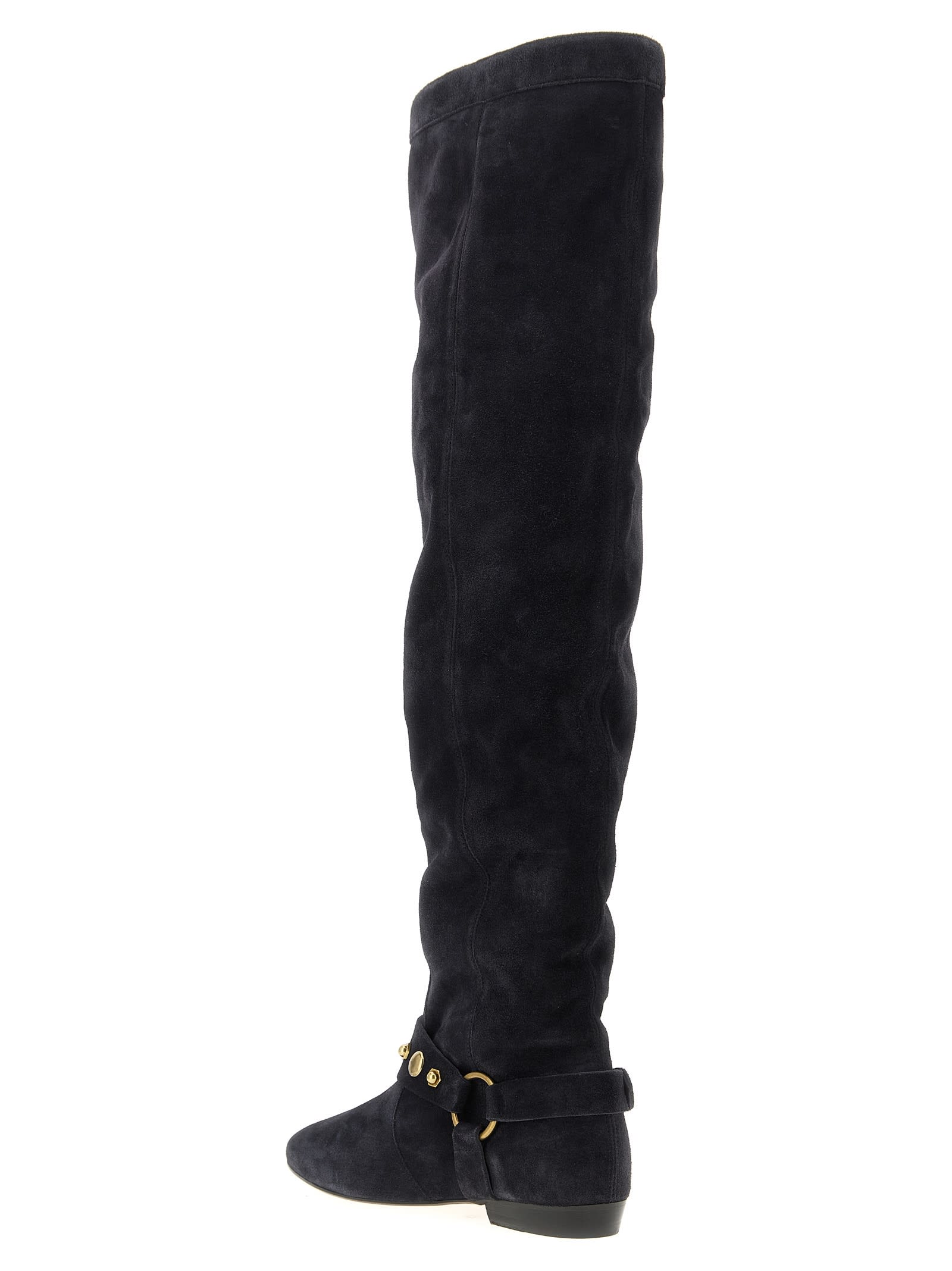 Isabel Marant Over-the-knee Suede Boots Decorative Strap In Black