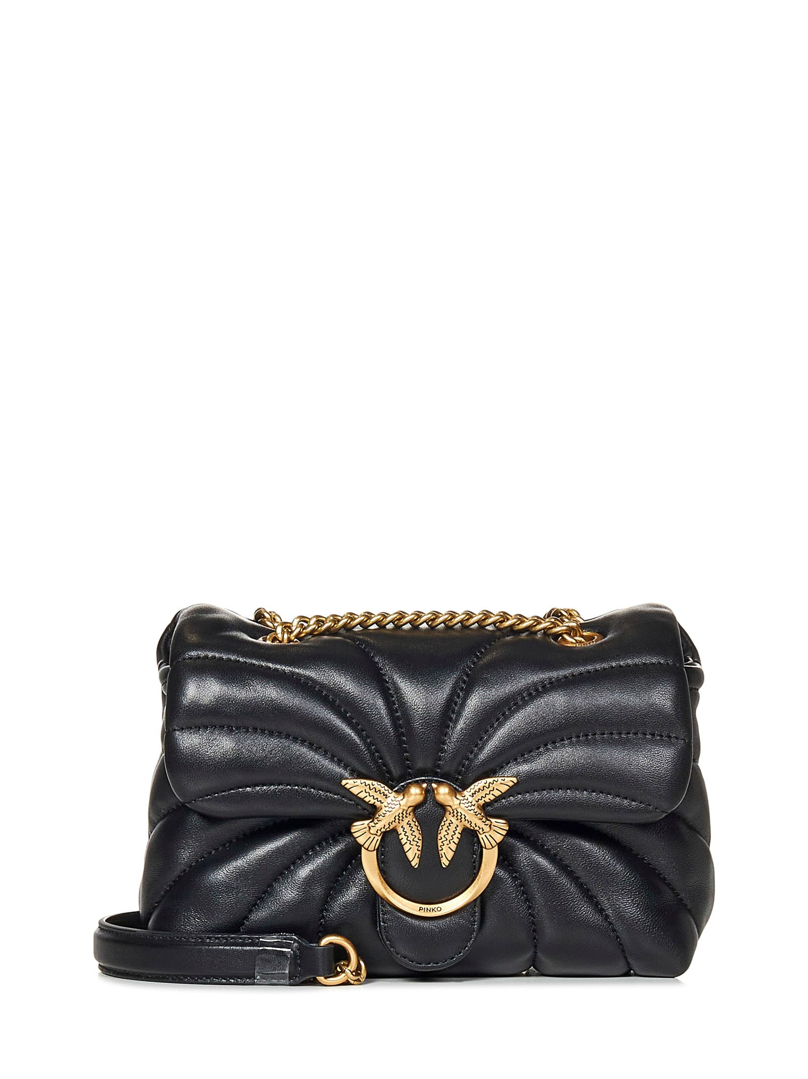 Shop Pinko Mini Love Bag Puff Shoulder Bag In Black