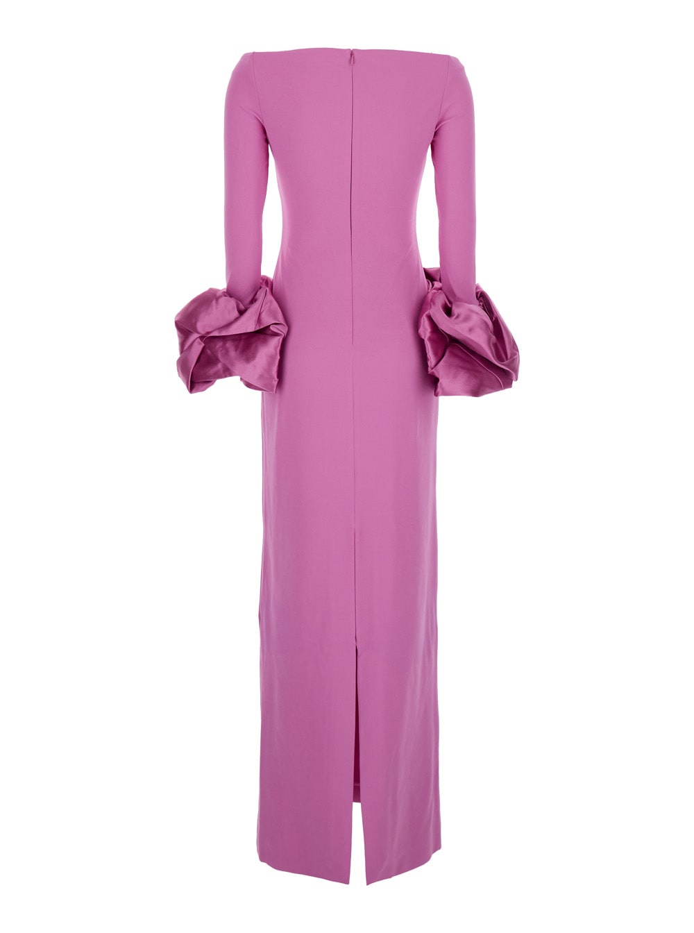Solace London Talia Pink Long Dress With Bare Shoulders And Sleeves With Ruffles In Twill Woman In Pink