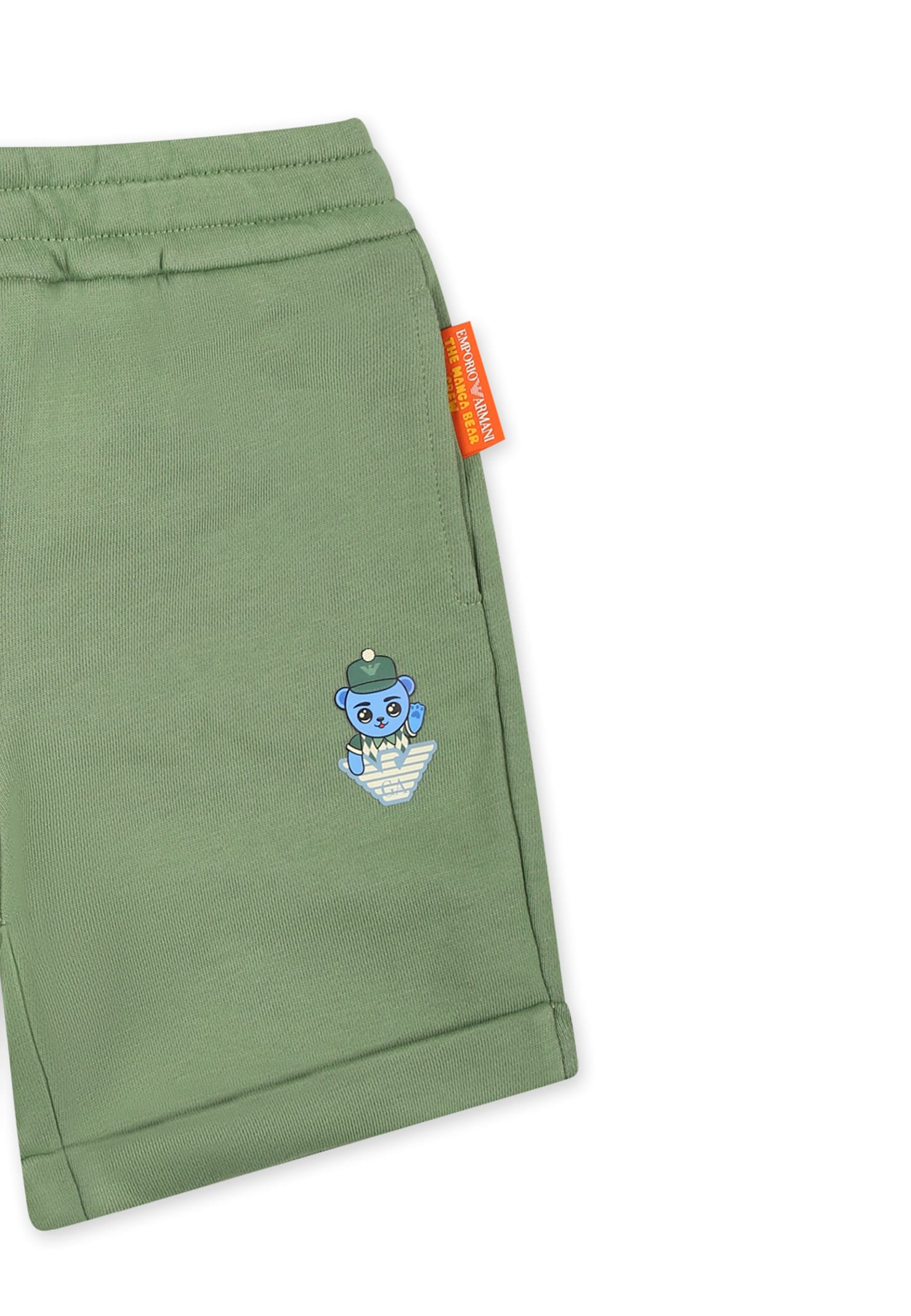 Emporio Armani Green Shorts For Baby Boy With Manga Bear In Green