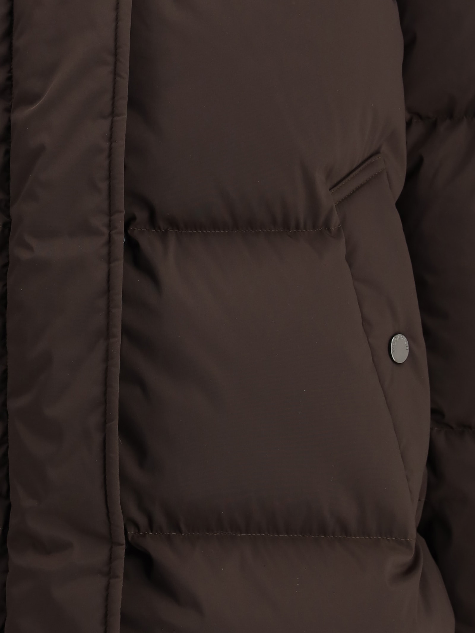 Woolrich Mid-thigh Length Quilted Jacket In Brown
