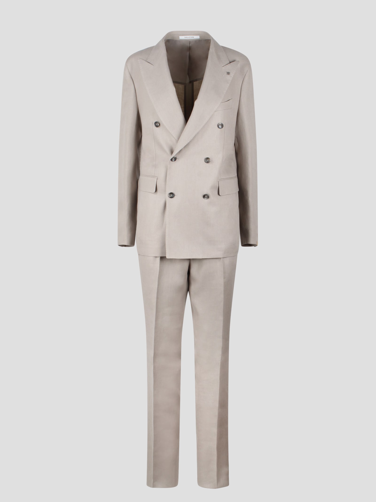 Shop Tagliatore Linen Double-breasted Tailored Suit In Nude & Neutrals