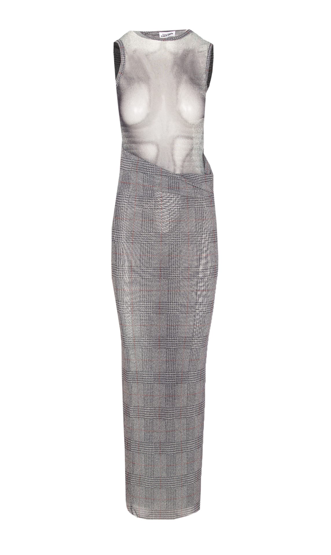 Jean Paul Gaultier Women Body Wash And Prince Of Wales Double Layer Mesh Long Dress In Gray