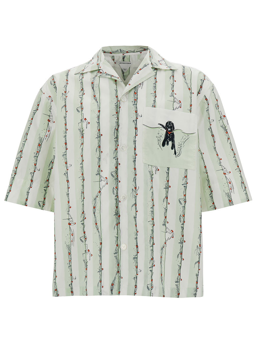 Shop Bottega Veneta Light Green Bowling Shirt With Swimmer Print In Cotton Man