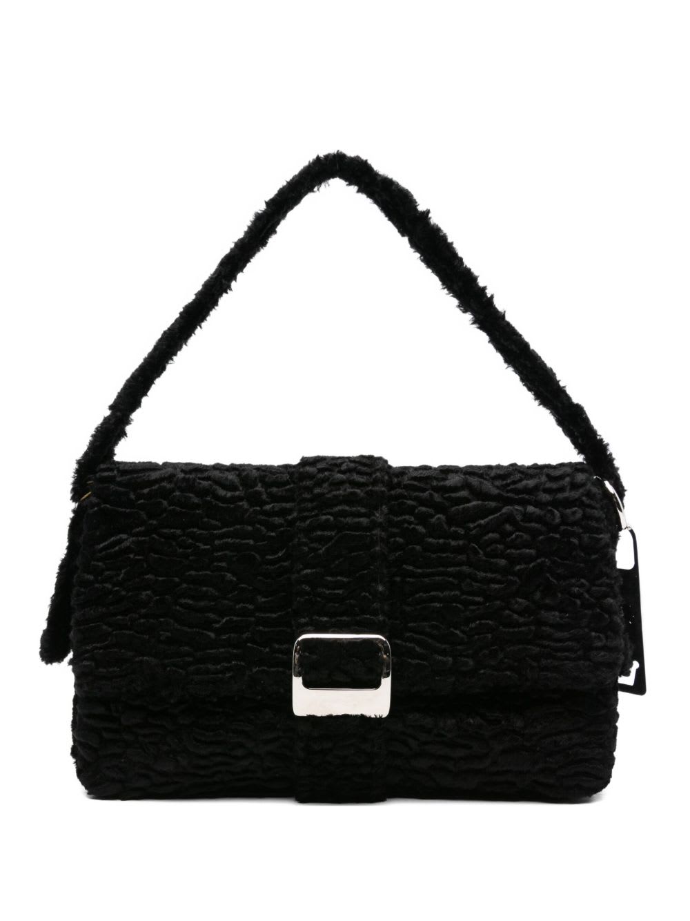 La Milanesa Rectangular Textured Shoulder Bag With Top Handle In Black