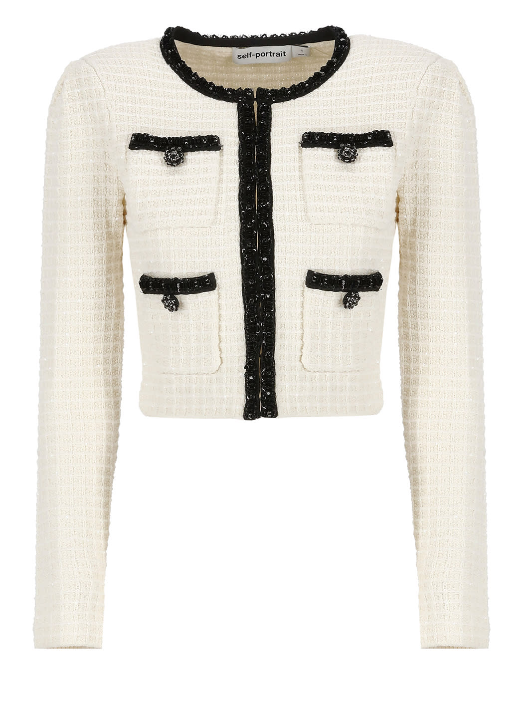 Shop Self-portrait Textured Knit Cardigan In Ivory