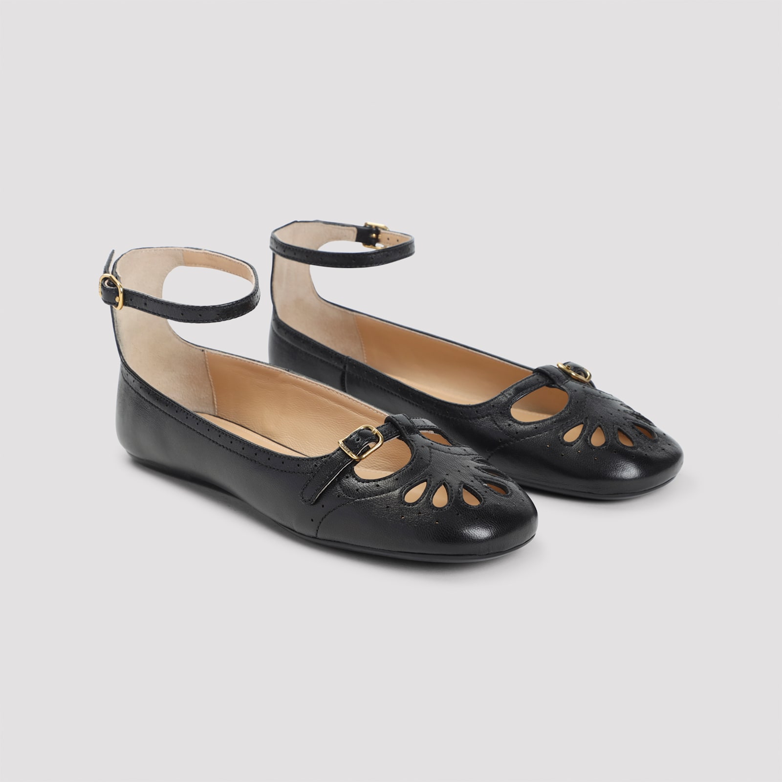 Chloé Chloe Misty Cut-out Leather Ballet Flats In Black