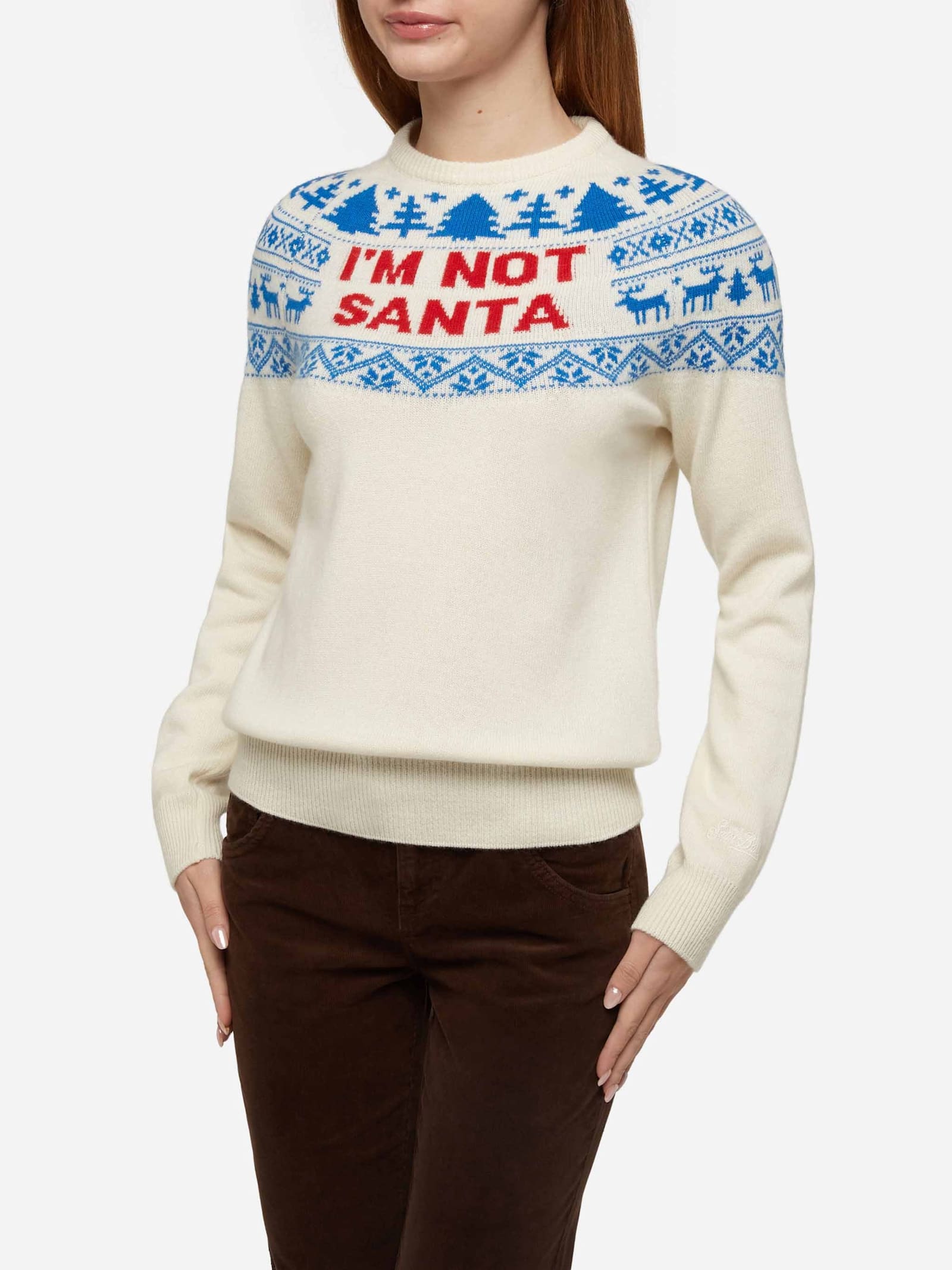 White Sweater New Queen With Im Not Santa Jacquard