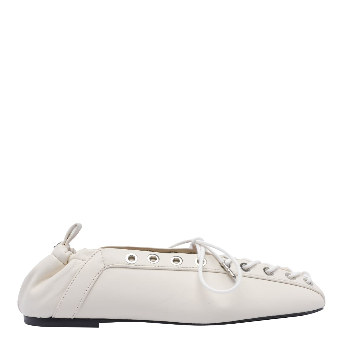Ganni Eyelets Lace Up Ballets In White