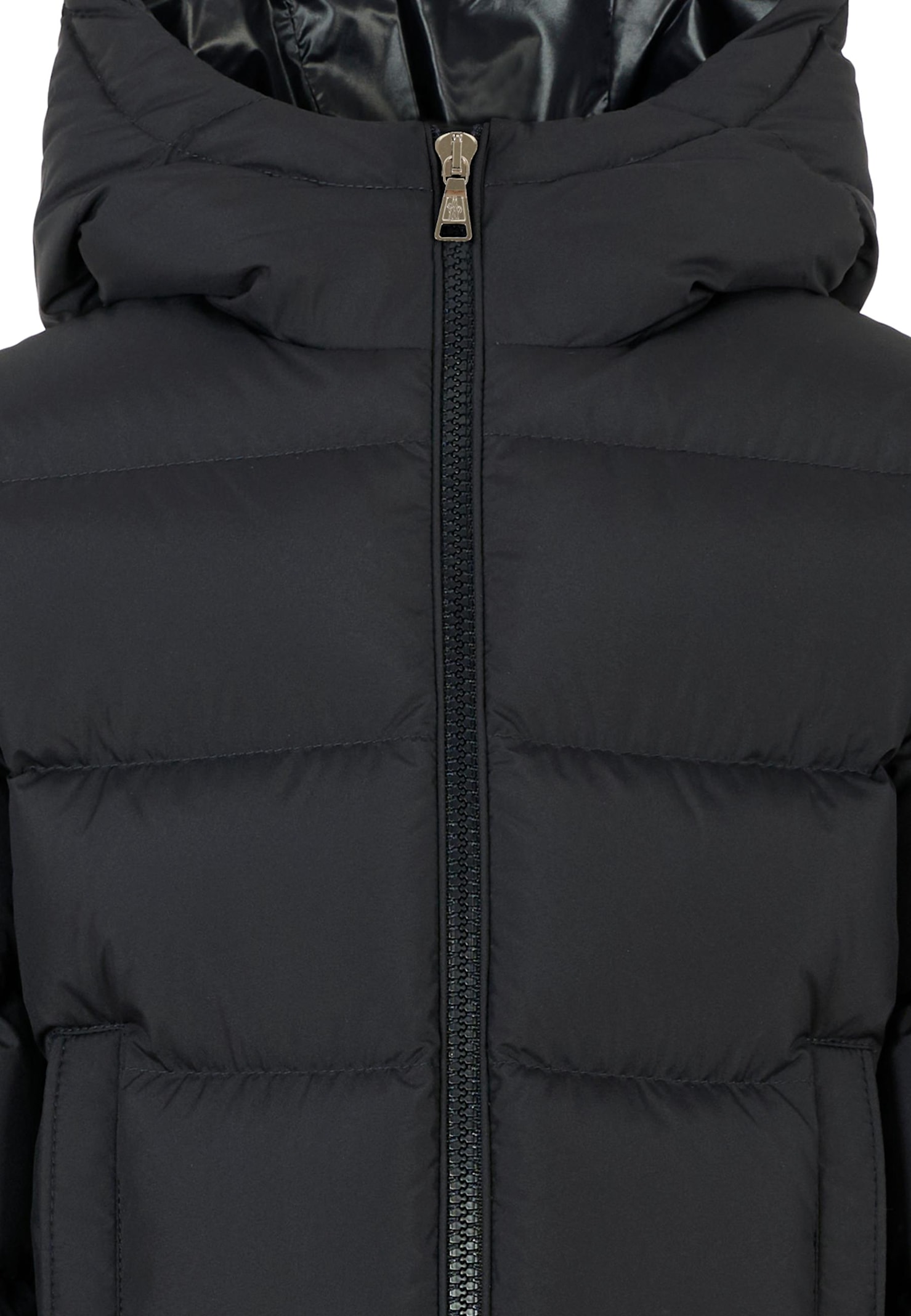 Moncler Blue Taidu Down Jacket For Boy With Logo In Black