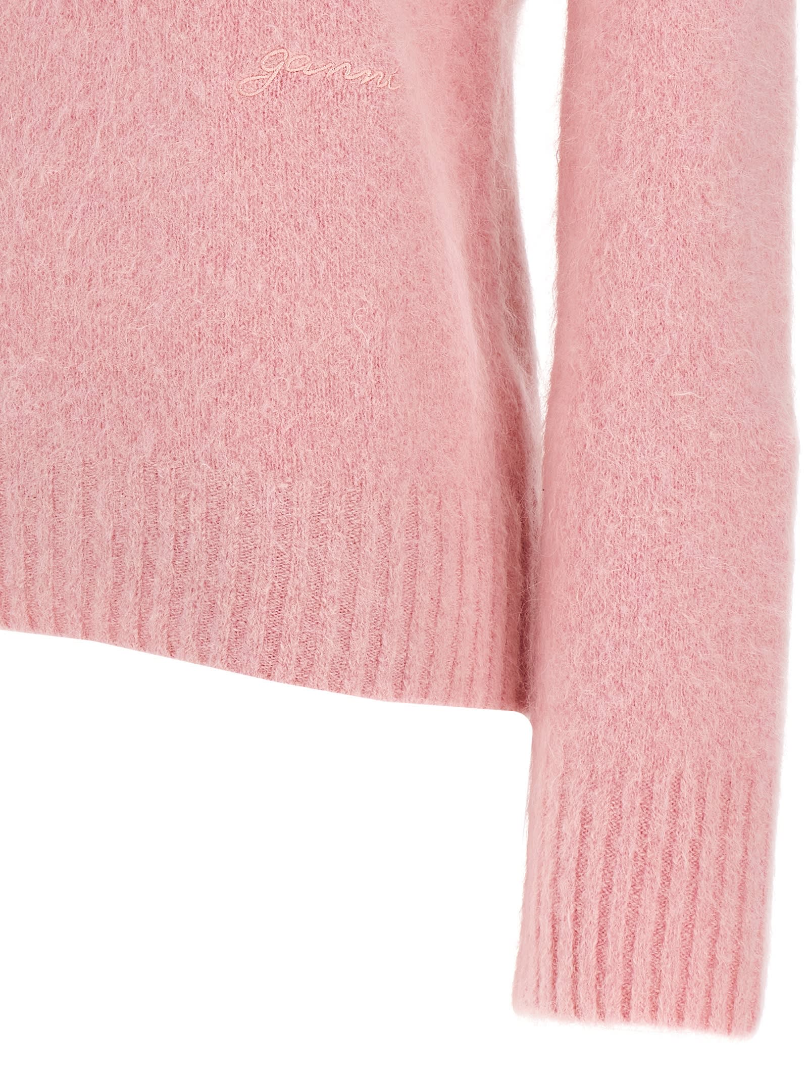 Shop Ganni Logo Embroidery Sweater In Pink