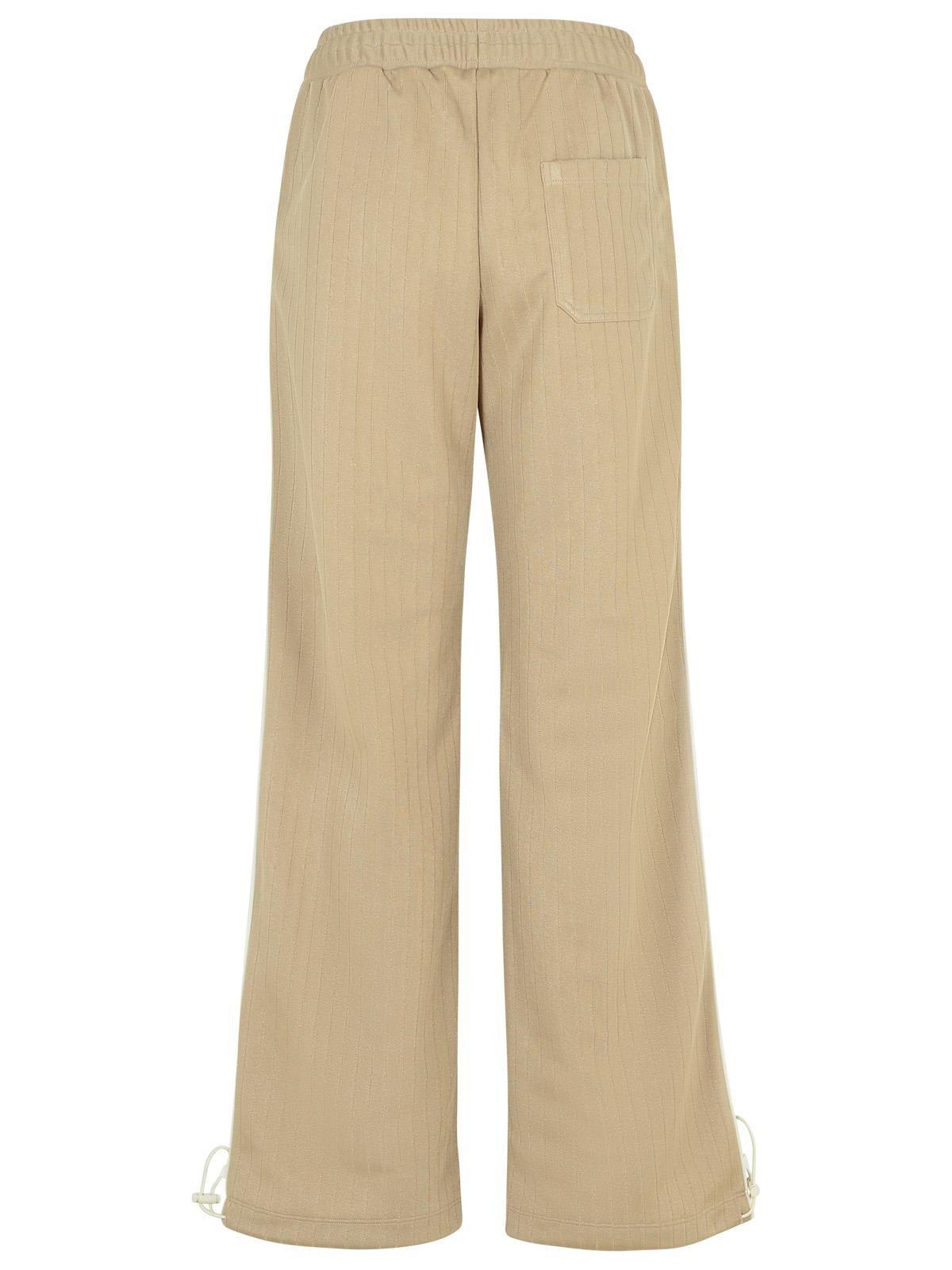 Shop Golden Goose Striped Logo Printed Straight-leg Track Pants In Pale Khaki/ Papyrus