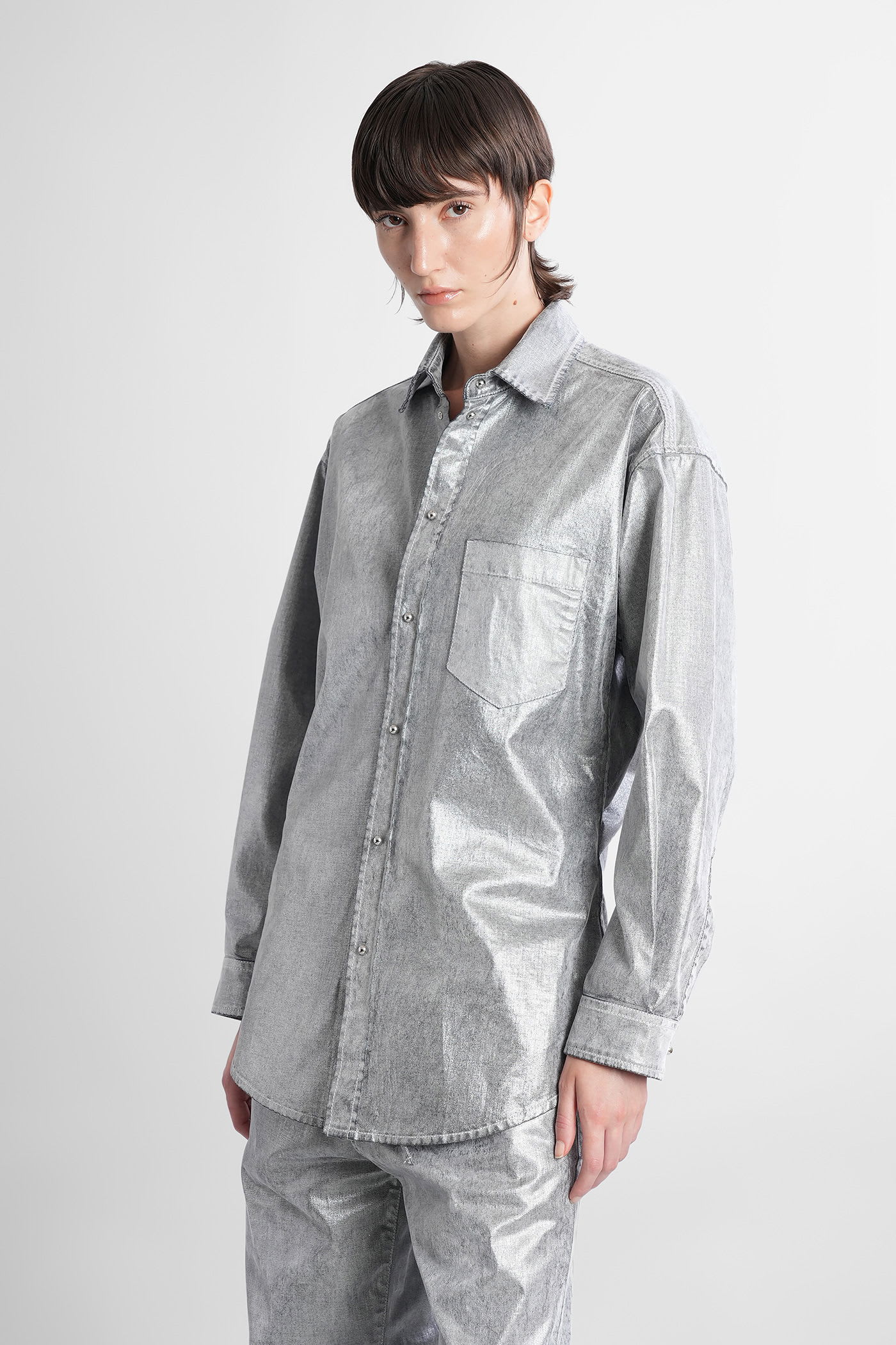 Darkpark Denim-effect Collared Shirt In Gray