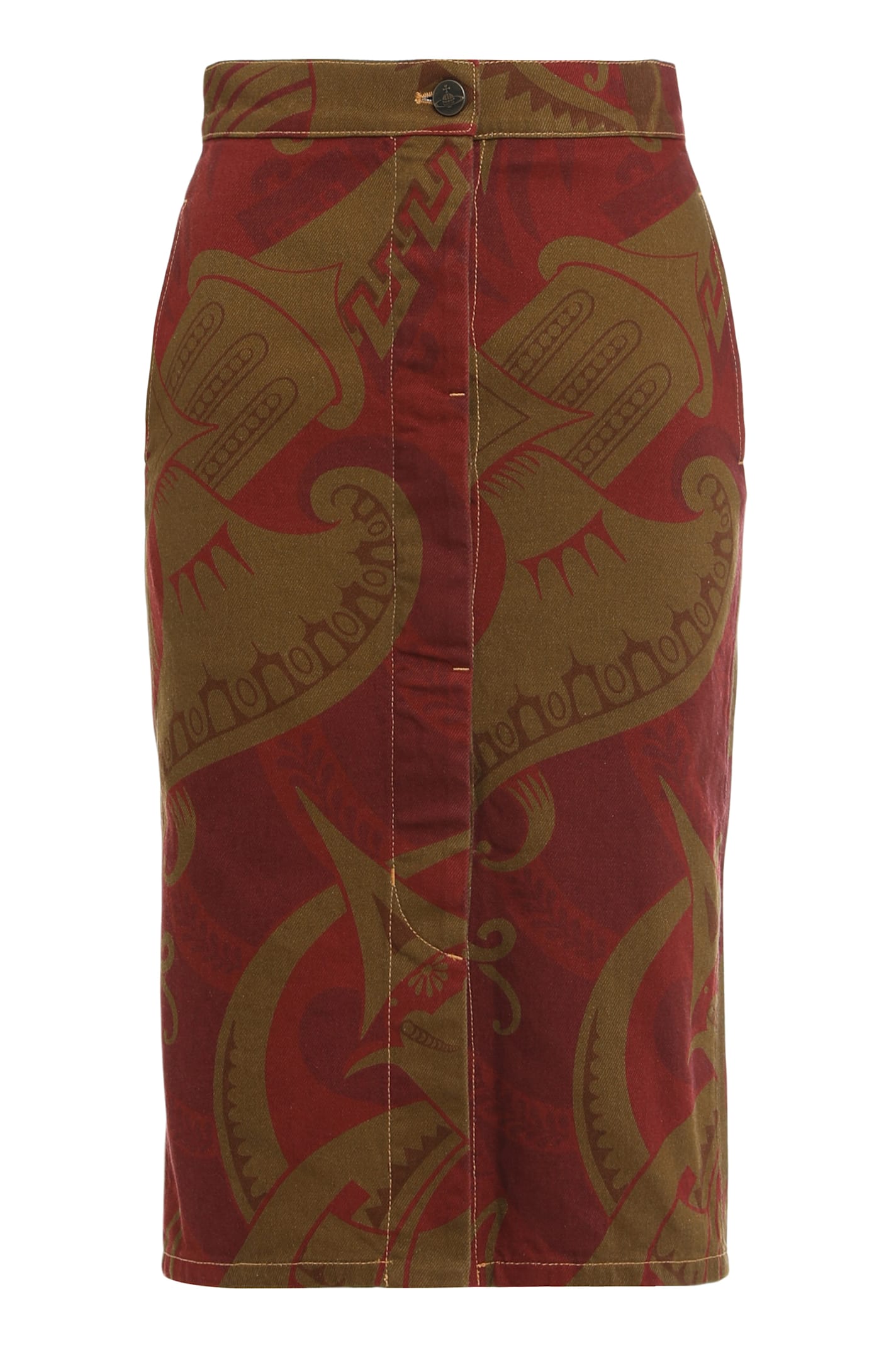 Vivienne Westwood High Waist Midi Skirt Printed Cotton In Burgundy