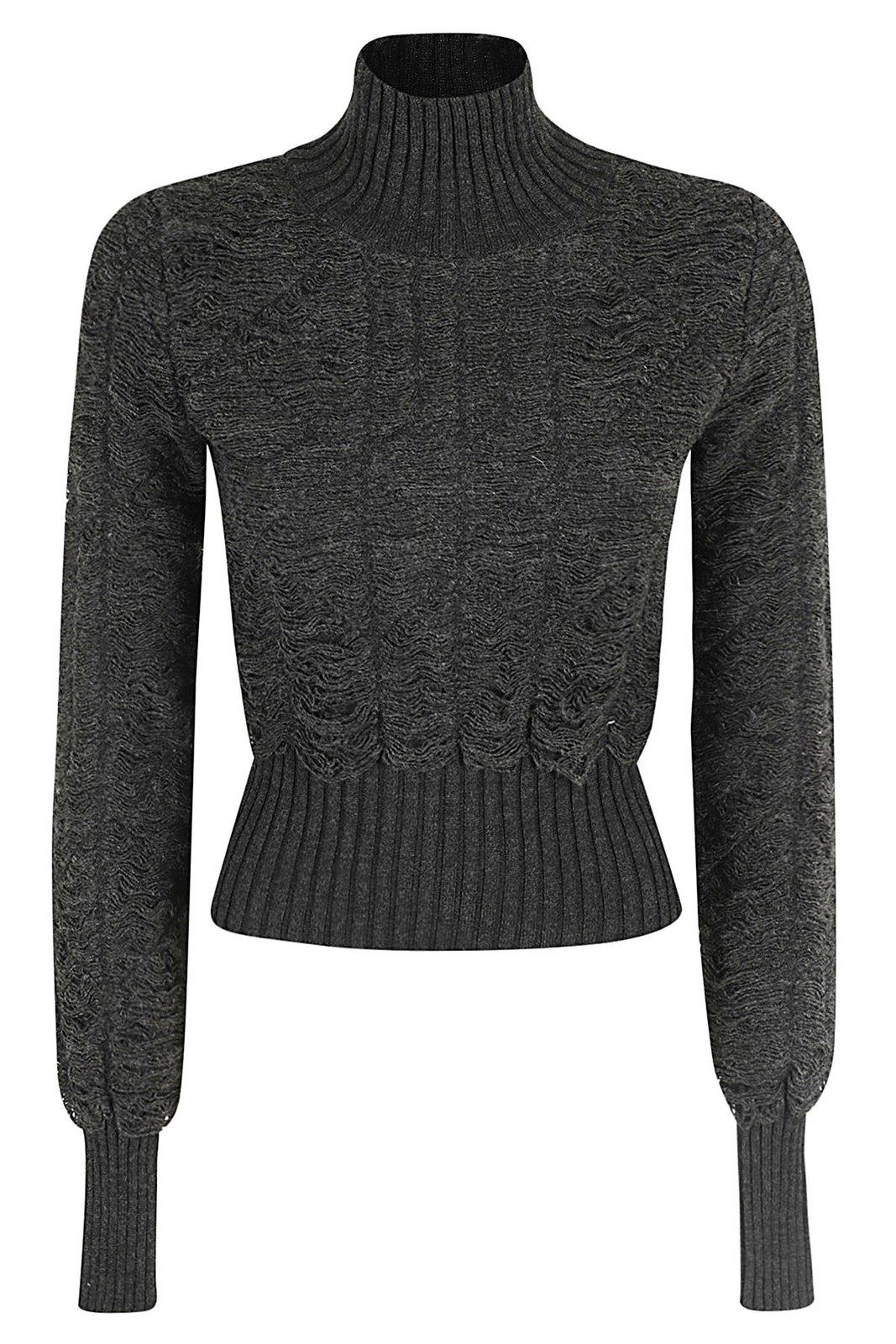 Shop Mm6 Maison Margiela Turtleneck Knitted Sweater In Dark Grey Melange