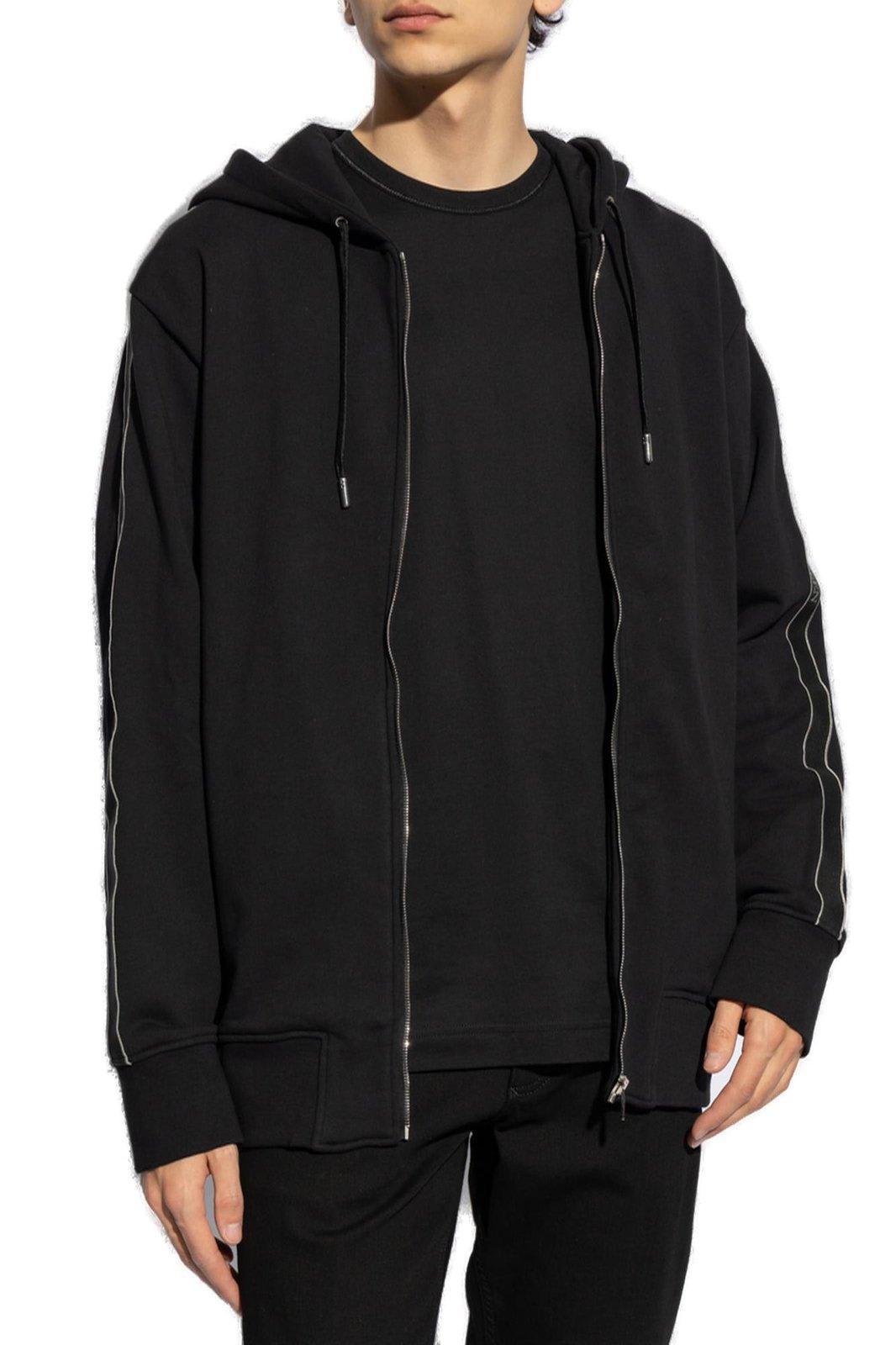 Shop Alexander Mcqueen Drawstring Zip Up Hoodie In Black