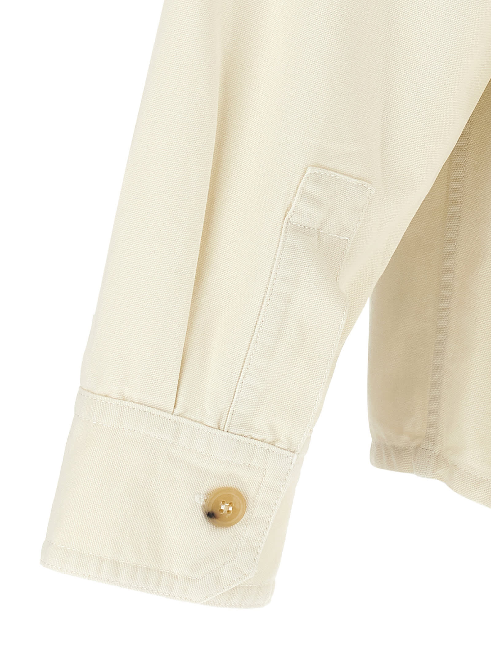Apc Long-sleeve Cotton Shirt With Classic Collar In Beige