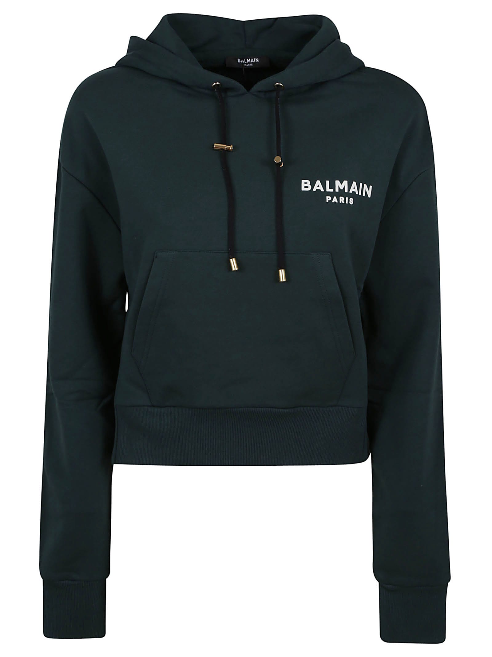 Balmain Flock Detail Cropped Hoodie
