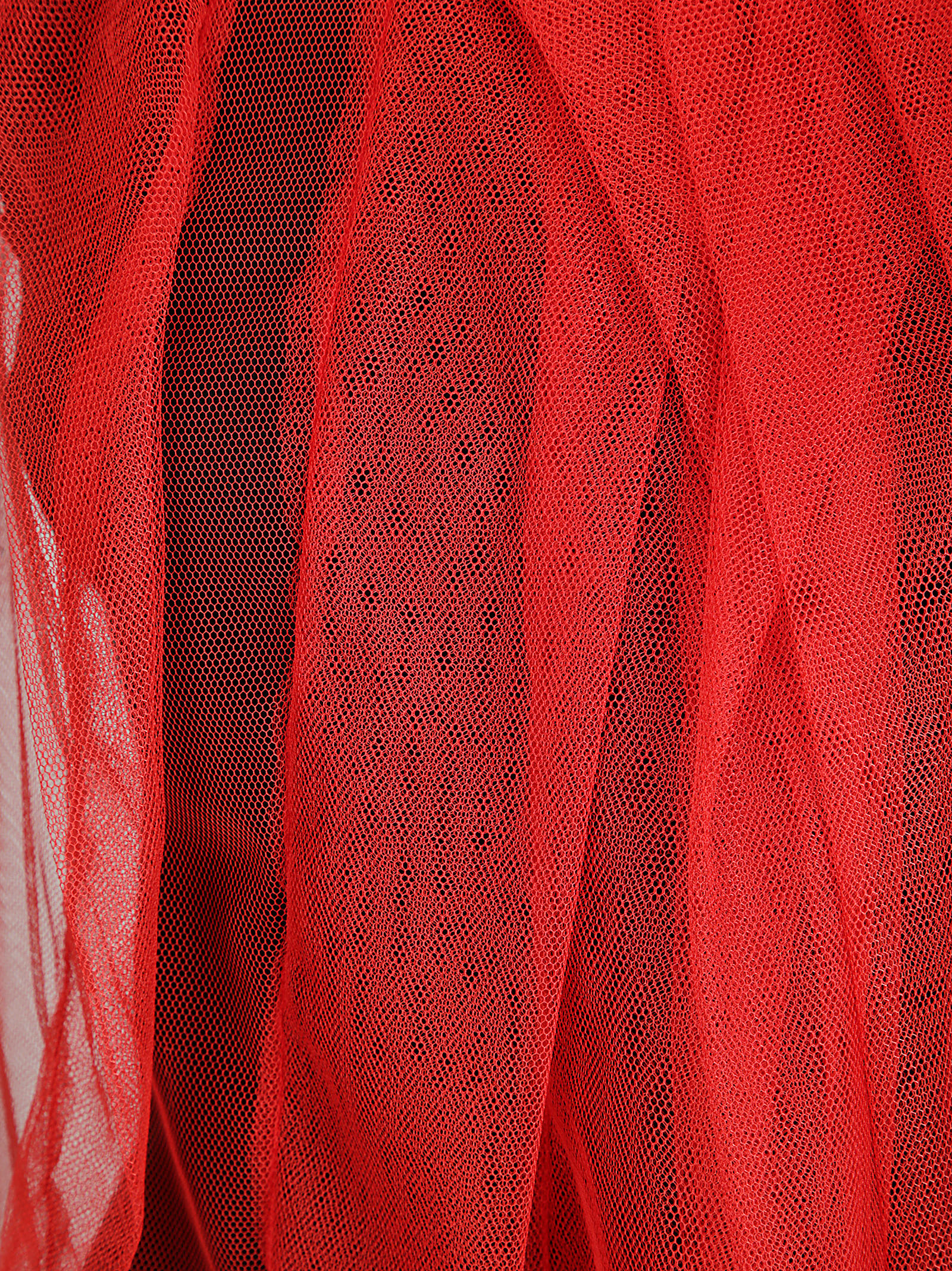 Maria Calderara Sleeveless Cotton Top With Contrasting Tulle Overlay In Red