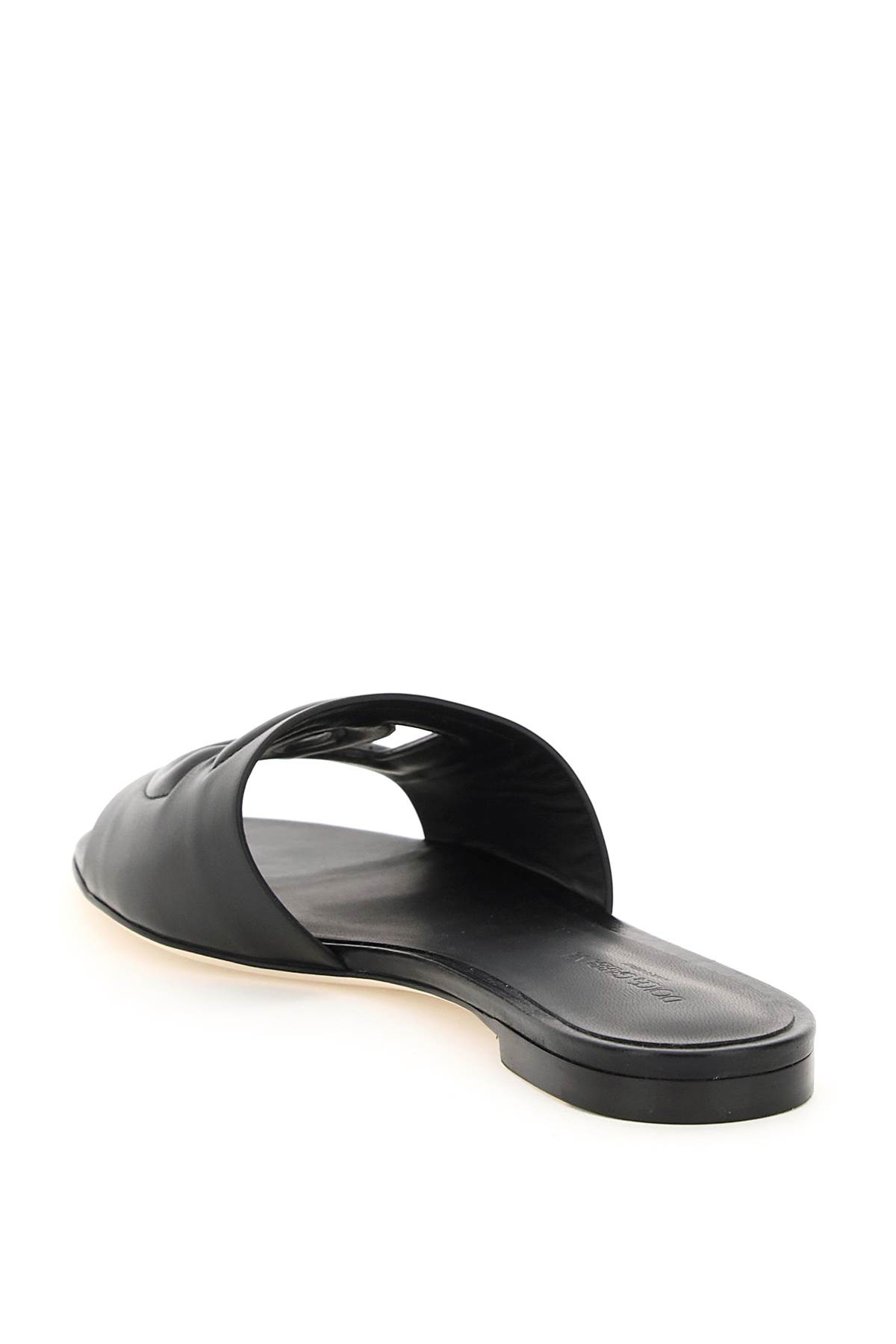 Shop Dolce & Gabbana Leather Slides With Cut-out Logo In Nero (black)