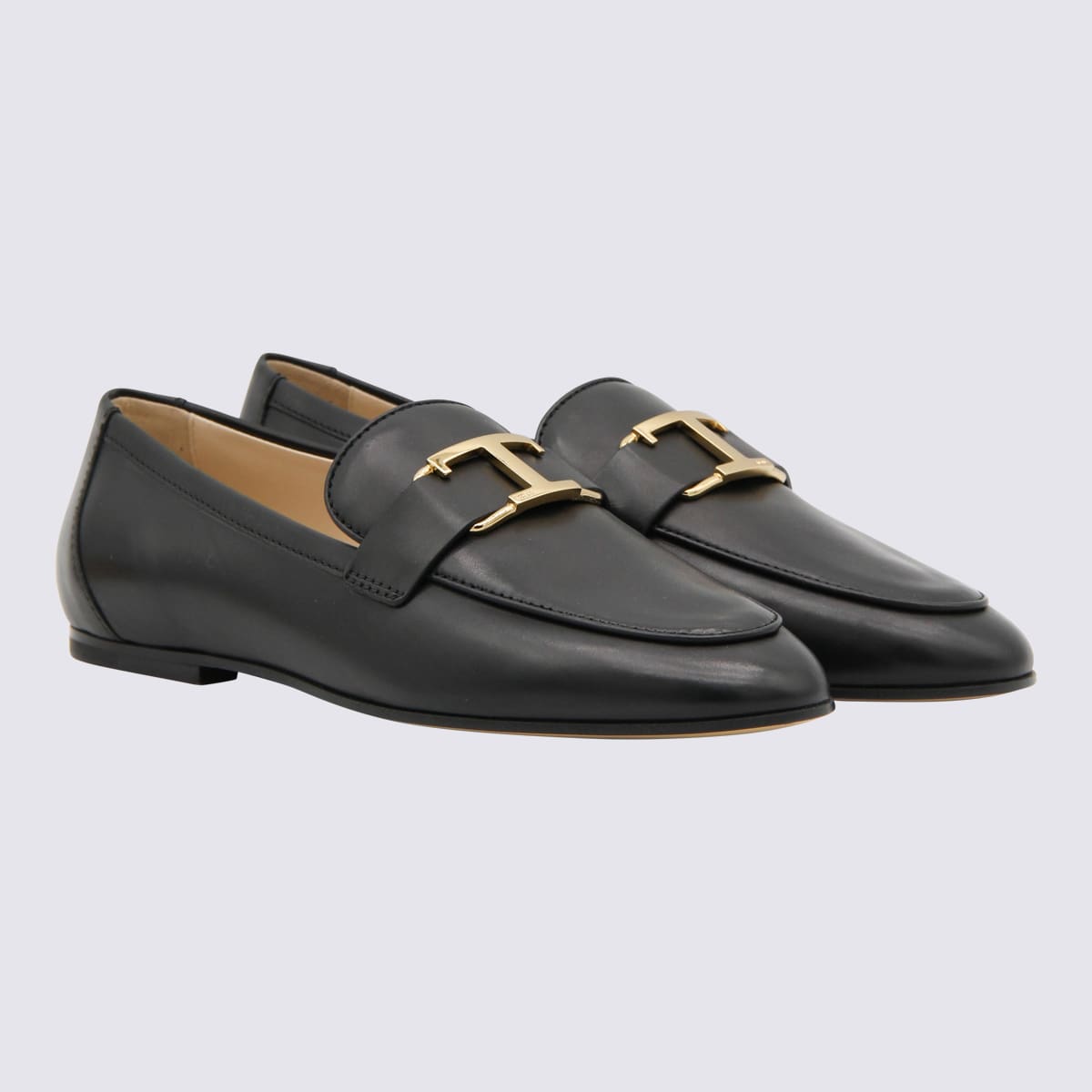 Shop Tod's Black Leather T-logo Loafers