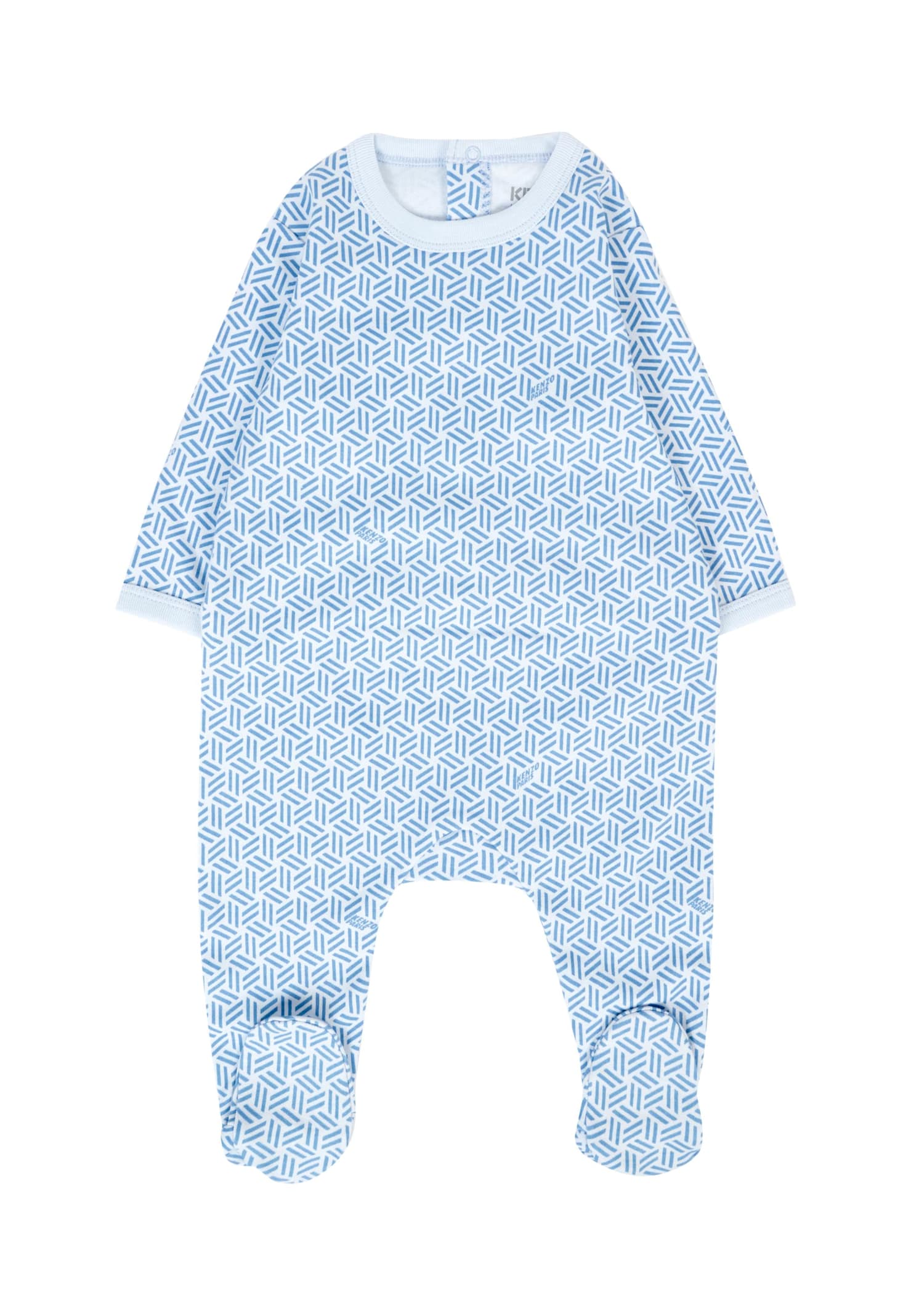 Kenzo Light Blue Babygrow Set For Baby Boy With Geometric Pattern In Blue