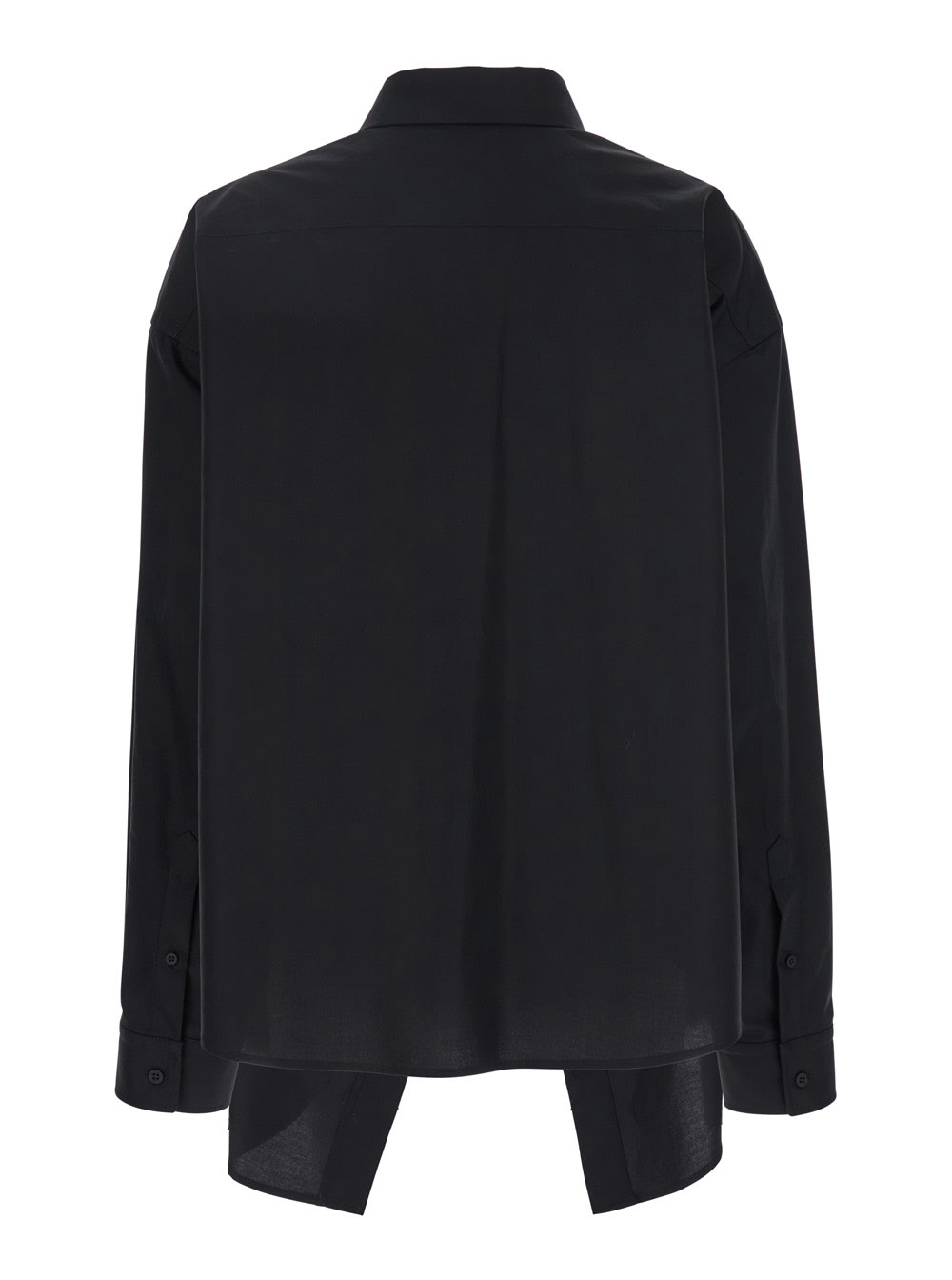 Shop Balenciaga Black Shirt With Pointed Collar And Front Slit In Cotton Woman